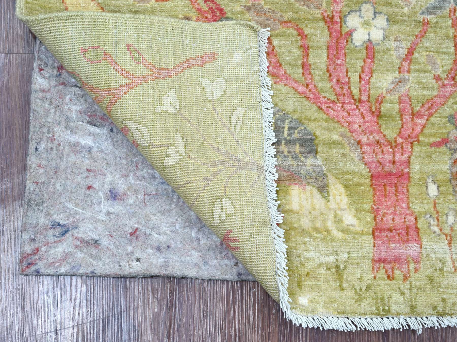 2'6"x5'9" Lime Green, Afghan Peshawar with Colorful Birds of Paradise Design, Hand Knotted, Soft Wool, Natural Dyes, Runner, Oriental Rug HR21635 - Image 2