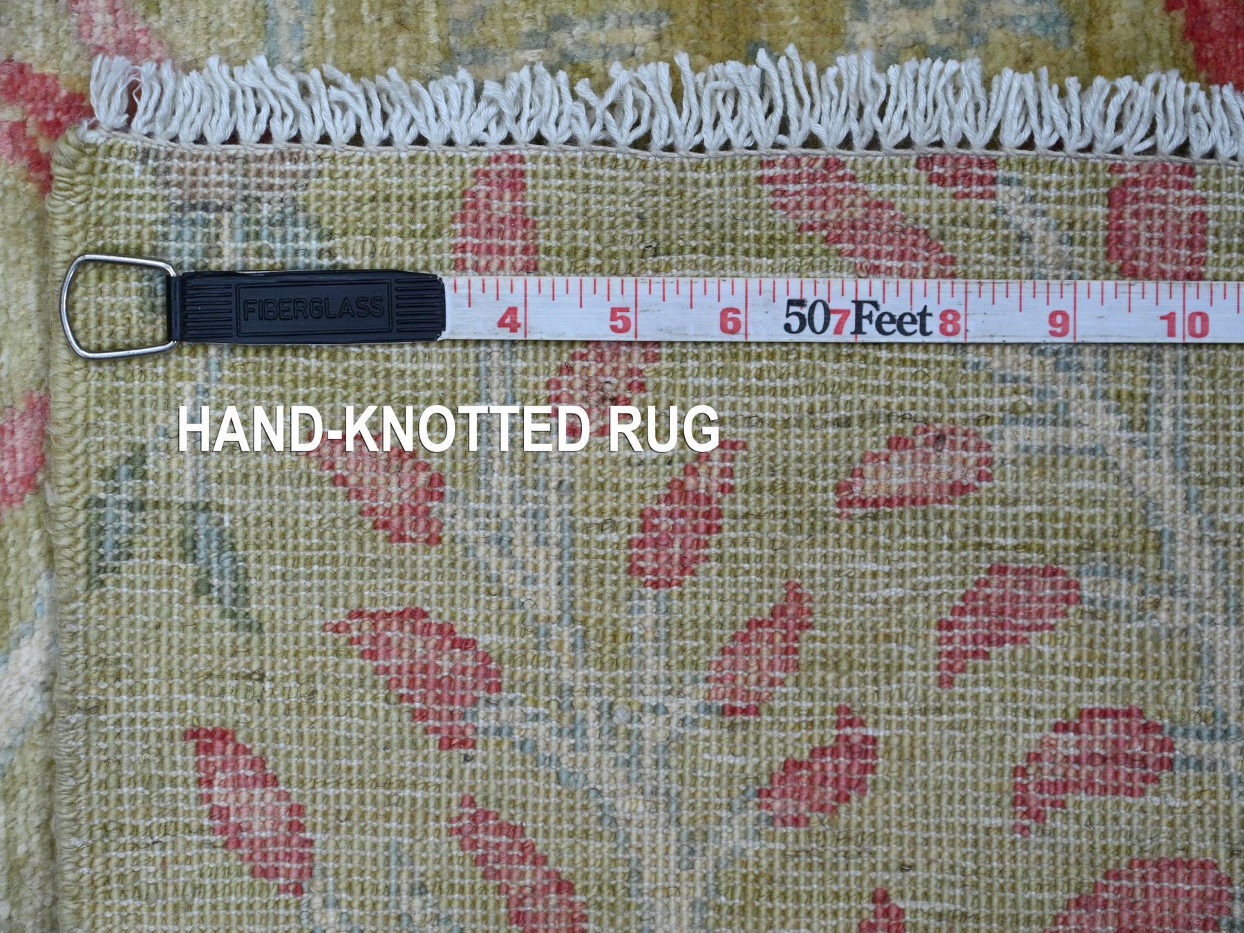 2'6"x5'9" Lime Green, Afghan Peshawar with Colorful Birds of Paradise Design, Hand Knotted, Soft Wool, Natural Dyes, Runner, Oriental Rug HR21635 - Image 6