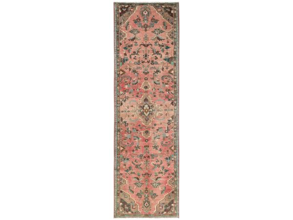 Coral Pink, Vintage Persian Lilahan with All Over Design, Worn Down and Distressed, 100% Wool, Hand Knotted, Zero Pile, Sides and Ends Professionally Secured, Runner, Oriental Rug HR2164