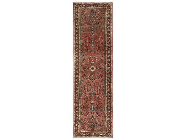 2'8"x9'8" Rust Red, Vintage Persian Lilahan with All Over Design, Worn Down and Distressed, 100% Wool, Hand Knotted, Zero Pile, Sides and Ends Professionally Secured, Runner, Oriental Rug HR2172