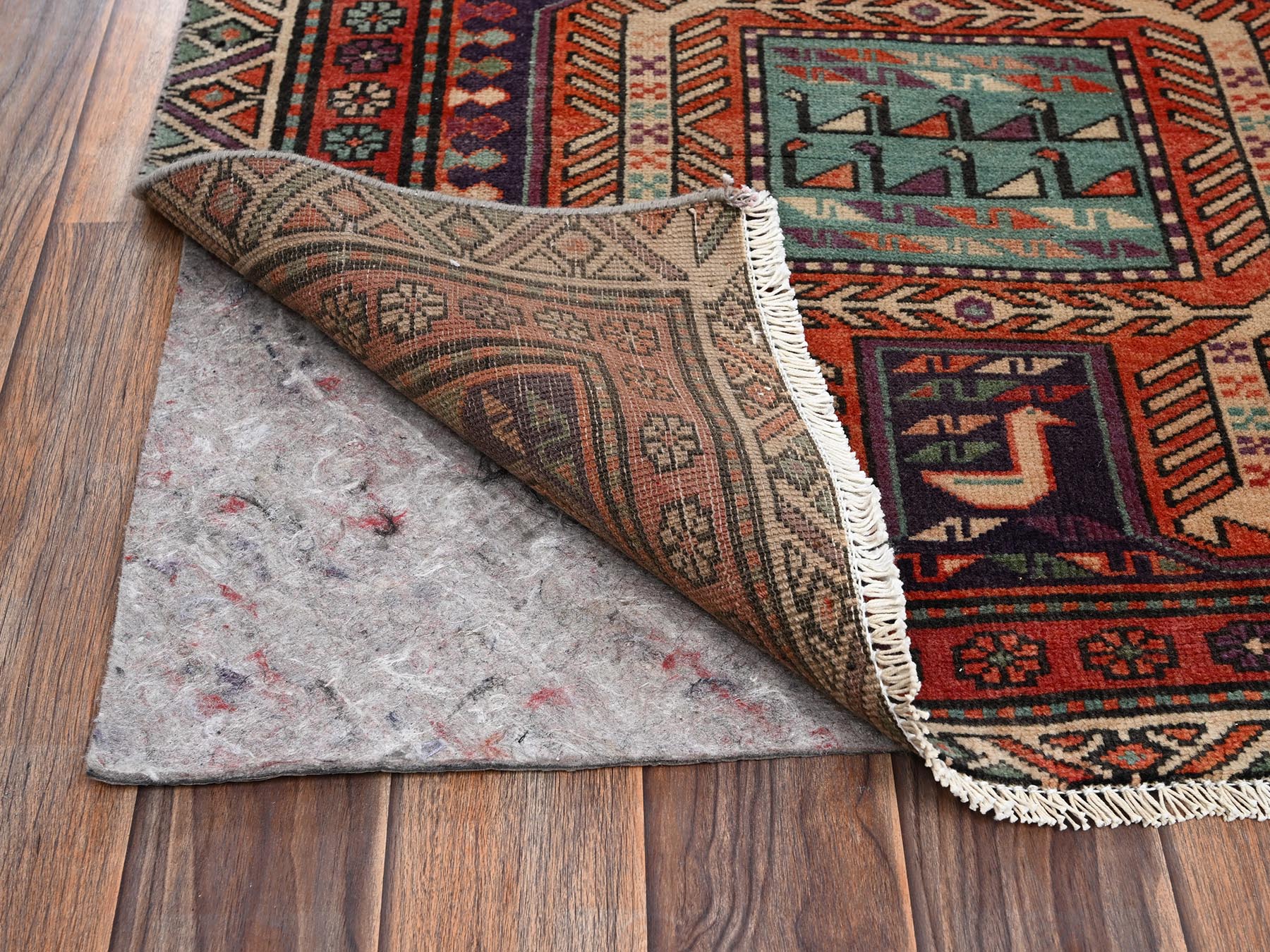 2'10"x9'9" Dark Mulberry Purple, 100% Wool, Vintage Northwest Persian with Geometric Medallions, Worn Down and Distressed, Hand Knotted, Zero Pile, Sides and Ends Professionally Secured, Runner, Oriental Rug HR2176 - Image 3