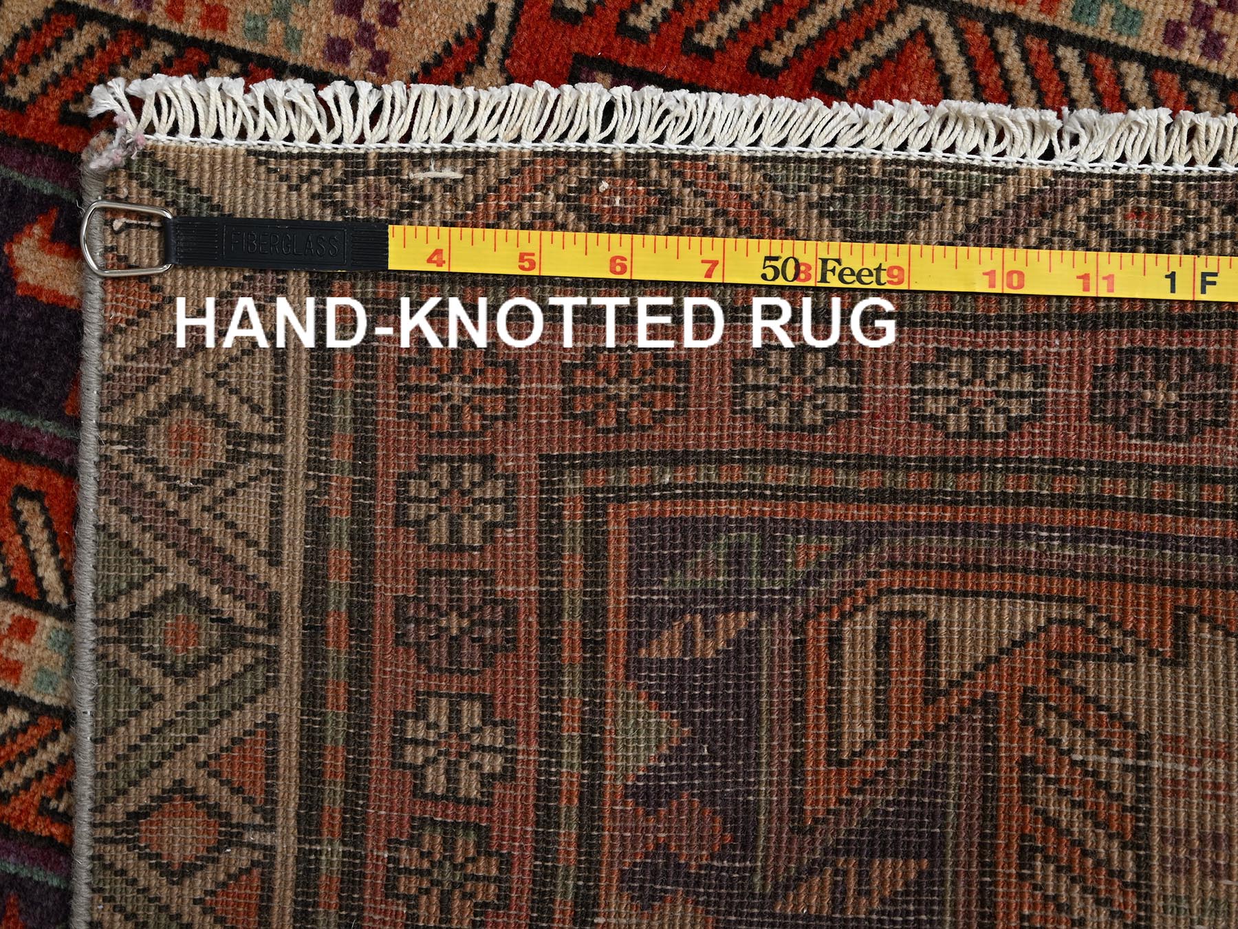 2'10"x9'9" Dark Mulberry Purple, 100% Wool, Vintage Northwest Persian with Geometric Medallions, Worn Down and Distressed, Hand Knotted, Zero Pile, Sides and Ends Professionally Secured, Runner, Oriental Rug HR2176 - Image 7