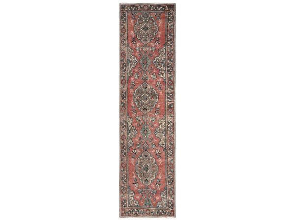 2'8"x10'6" Amber Orange, Hand Knotted, Zero Pile, Vintage Persian Tabriz with Flower Medallions, Worn Down and Distressed, 100% Wool, Sides and Ends Professionally Secured, Runner, Oriental Rug HR2182