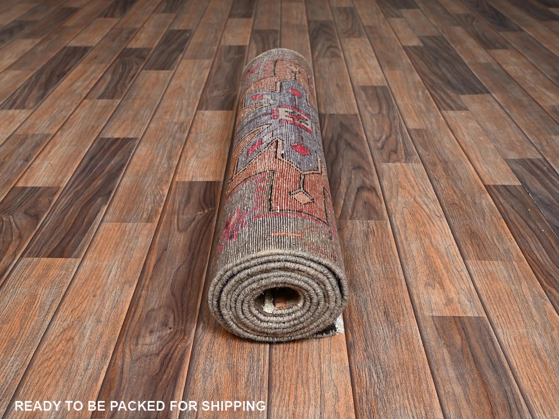 2'10"x8'10" Beaver Brown, Hand Knotted, Zero Pile, Vintage Persian Heriz with Geometric Medallions, Worn Down and Distressed, 100% Wool, Sides and Ends Professionally Secured, Runner, Oriental Rug HR2185 - Image 5