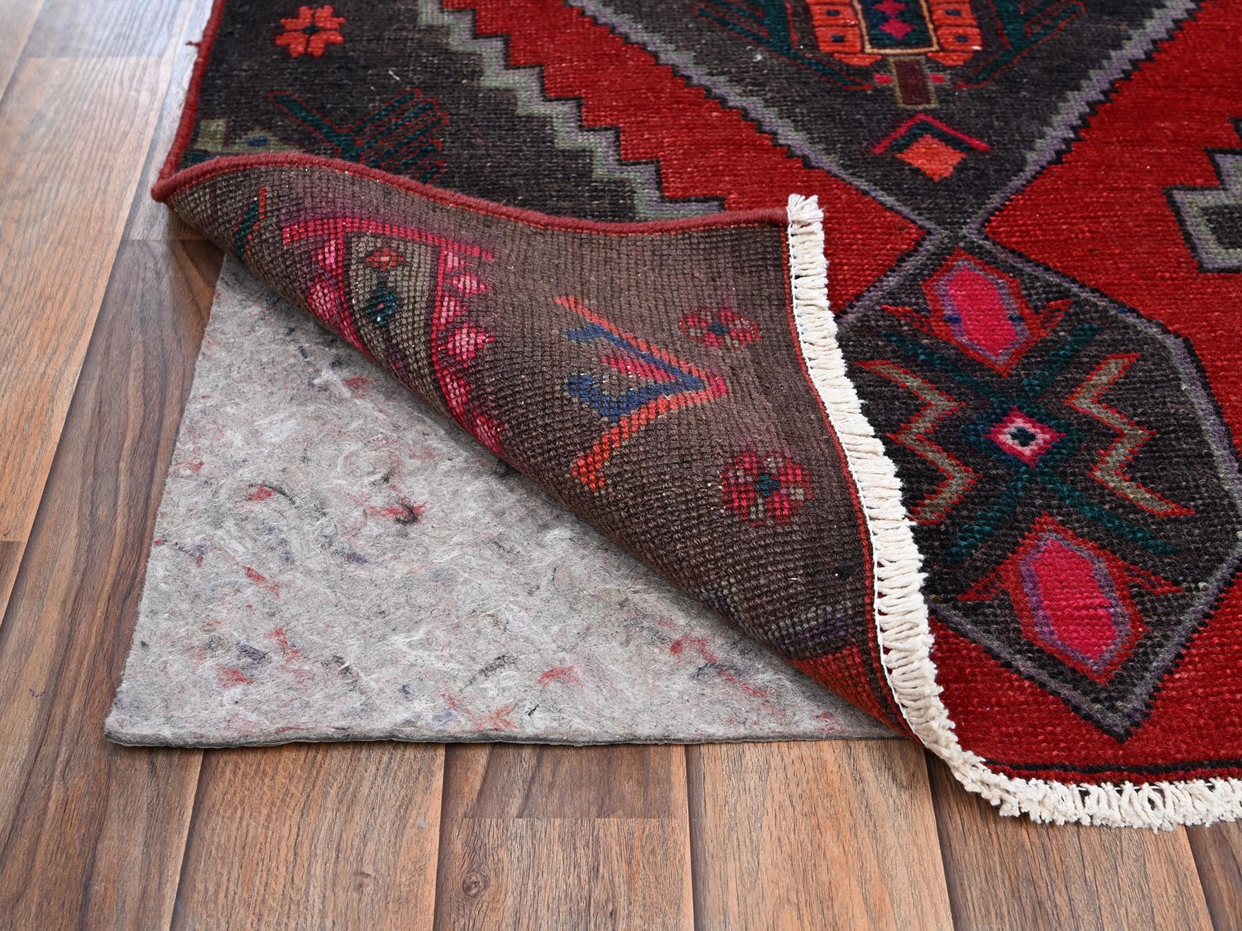 2'10"x11'1" Chocolate Brown, Vintage Persian Hamadan with Serrated Medallions, Hand Knotted, Zero Pile, Worn Down and Distressed, 100% Wool, Sides and Ends Professionally Secured, Runner, Oriental Rug HR2188 - Image 3
