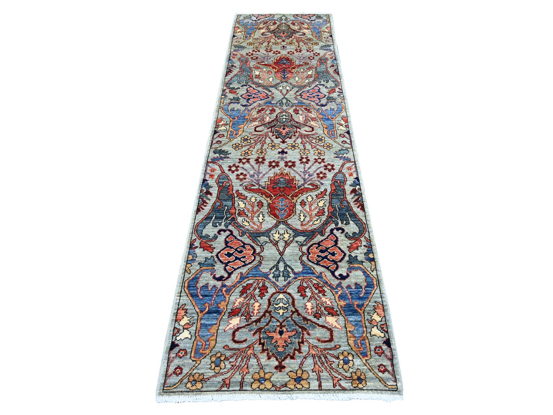 2'8"x10' Greenish Gray, Bijar Garus Design, Hand Knotted, High Mountain Wool, Aryana Grade, Soft Pile, Vegetable Dyes, Densely Woven, Runner, Oriental Rug HR21927