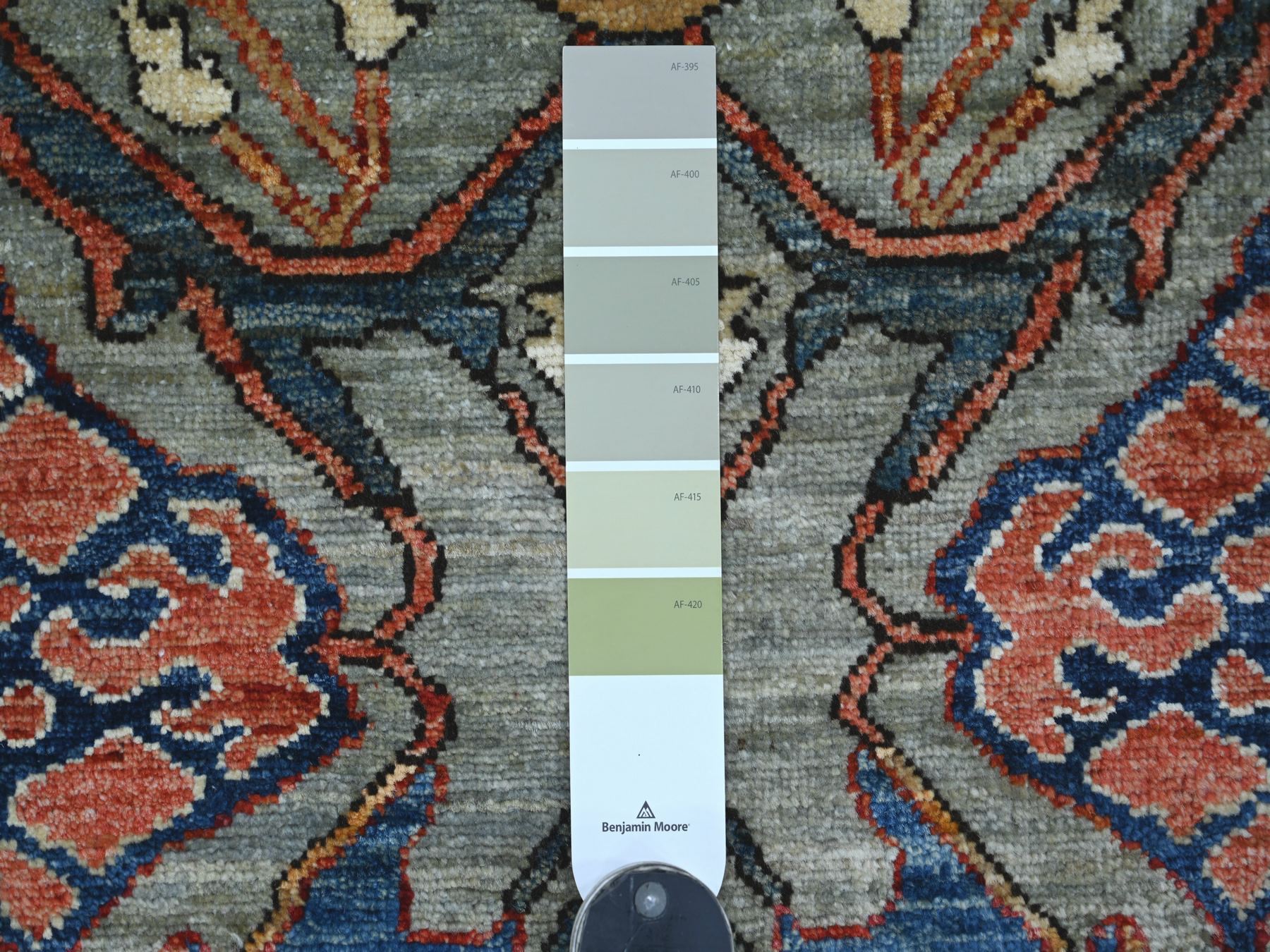 2'8"x10' Greenish Gray, Bijar Garus Design, Hand Knotted, High Mountain Wool, Aryana Grade, Soft Pile, Vegetable Dyes, Densely Woven, Runner, Oriental Rug HR21927 - Image 3