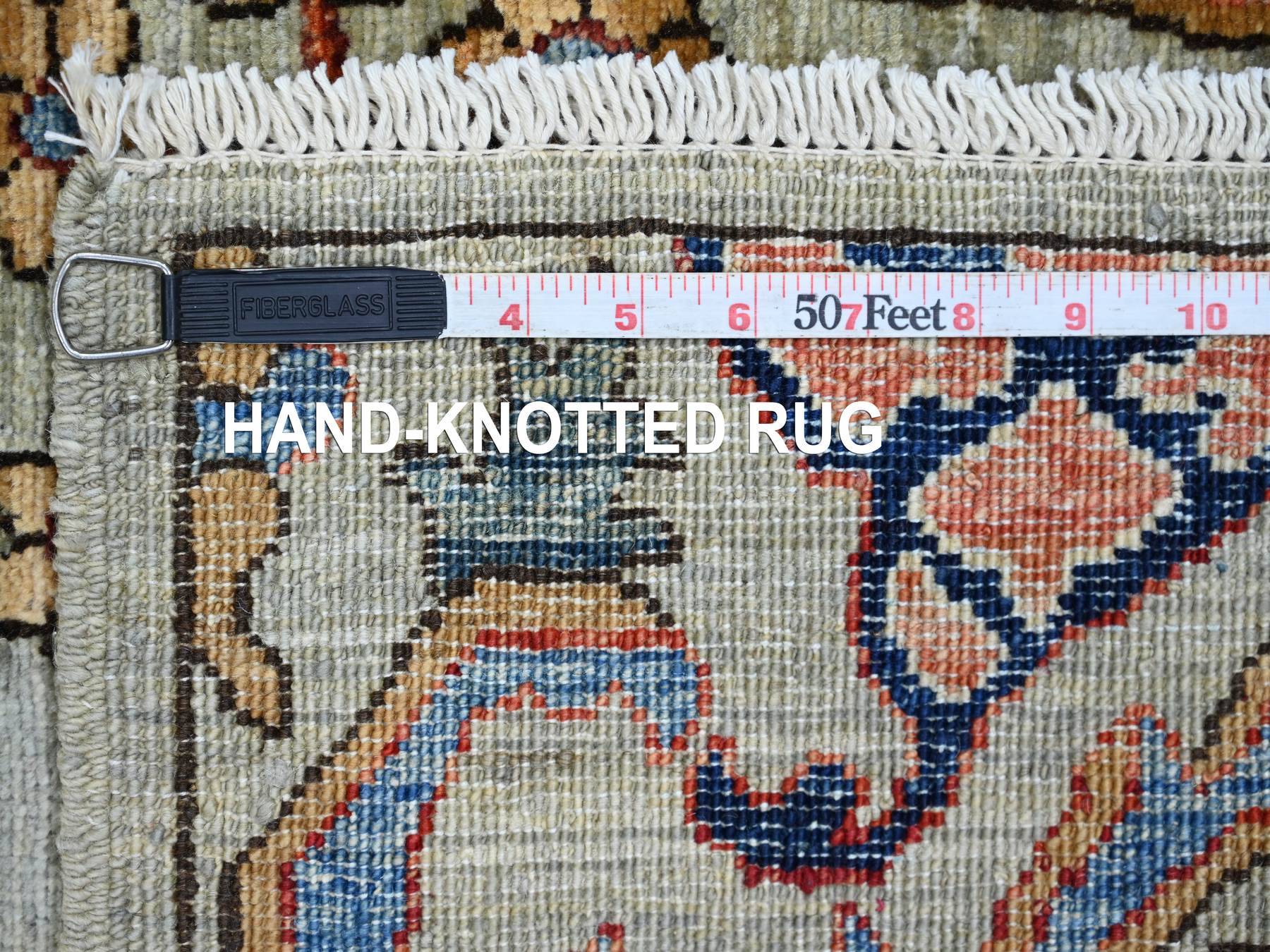 2'8"x10' Greenish Gray, Bijar Garus Design, Hand Knotted, High Mountain Wool, Aryana Grade, Soft Pile, Vegetable Dyes, Densely Woven, Runner, Oriental Rug HR21927 - Image 6