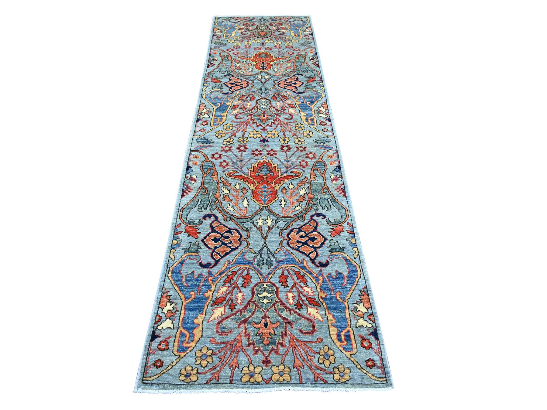 2'9"x9'8" Maya Blue, Bijar Garus Design, Hand Knotted, High Mountain Wool, Aryana Grade, Soft Pile, Vegetable Dyes, Densely Woven, Runner, Oriental Rug HR21930