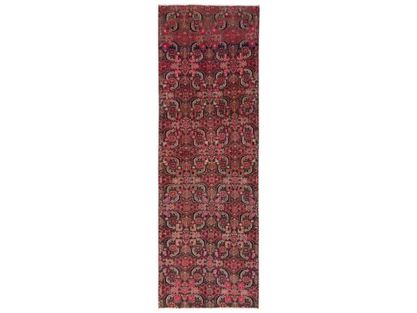 2'9"x8'8" Chocolate Brown, Vintage Persian Tabriz Fragment with Fish All Over Design, Worn Down and Distressed, Hand Knotted, Zero Pile, 100% Wool, Sides and Ends Professionally Secured, Runner, Oriental Rug HR2199