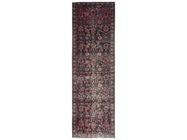 2'7"x8'7" Chocolate Brown, Hand Knotted, Zero Pile, Vintage Persian Bakhtiar with All Over Design, Worn Down and Distressed, 100% Wool, Sides and Ends Professionally Secured, Runner, Oriental Rug HR2203