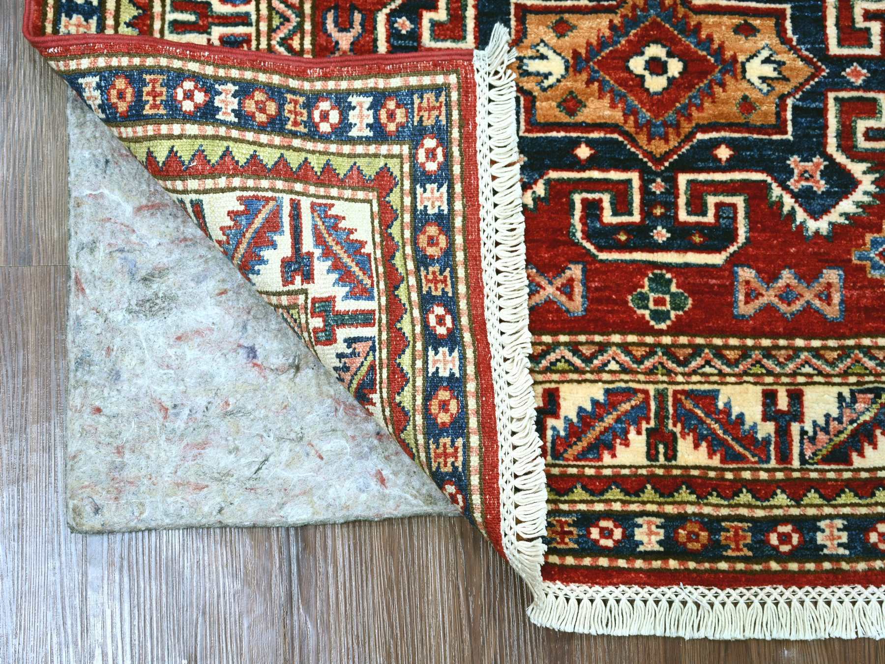 3'3"x5' Berry Red, Natural Wool, Hand Knotted, Vegetable Dyes, Afghan Super Kazak with Geometric Medallions Design, Oriental Rug HR22082 - Image 2