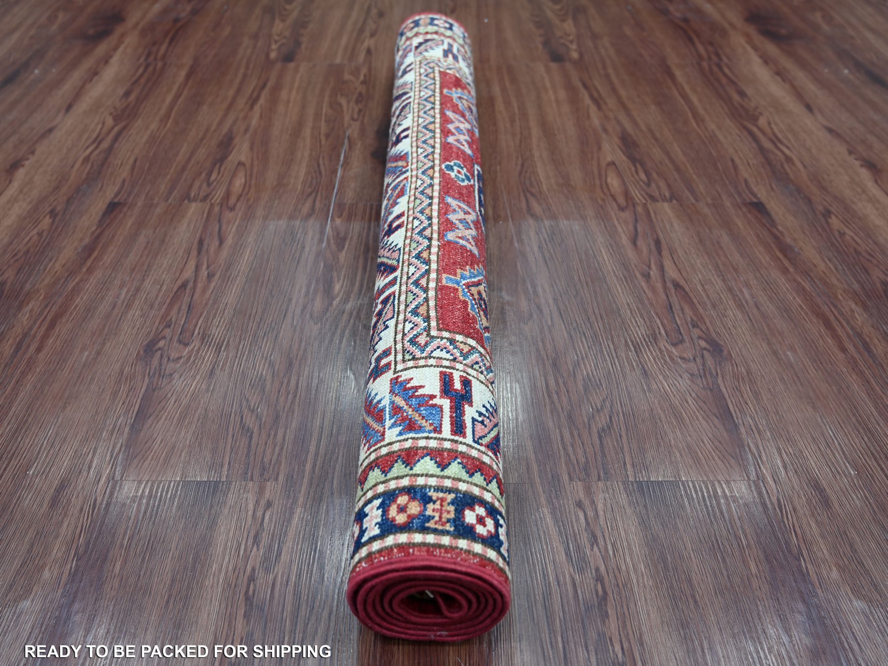 3'3"x5' Berry Red, Natural Wool, Hand Knotted, Vegetable Dyes, Afghan Super Kazak with Geometric Medallions Design, Oriental Rug HR22082 - Image 4