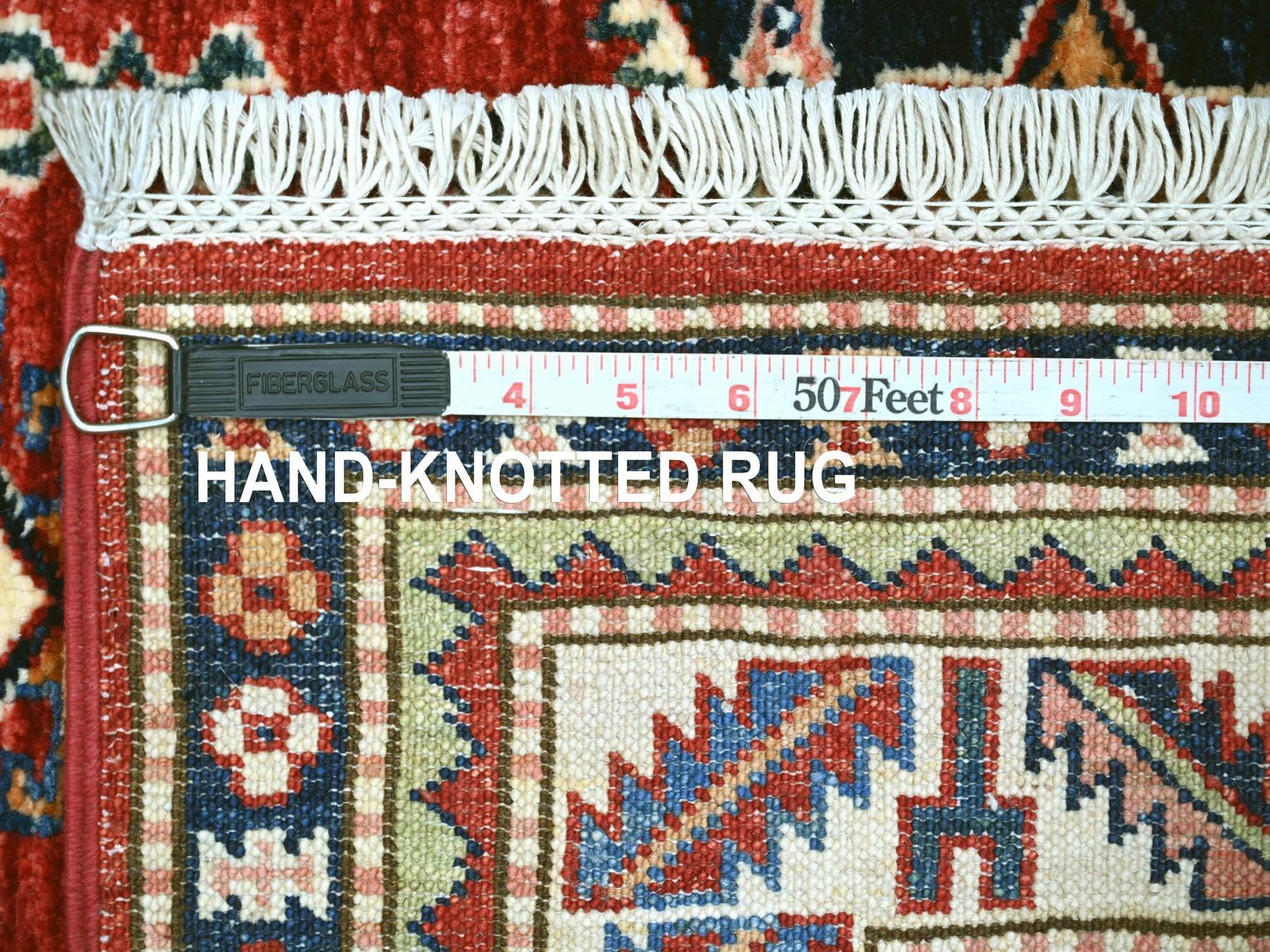 3'3"x5' Berry Red, Natural Wool, Hand Knotted, Vegetable Dyes, Afghan Super Kazak with Geometric Medallions Design, Oriental Rug HR22082 - Image 6