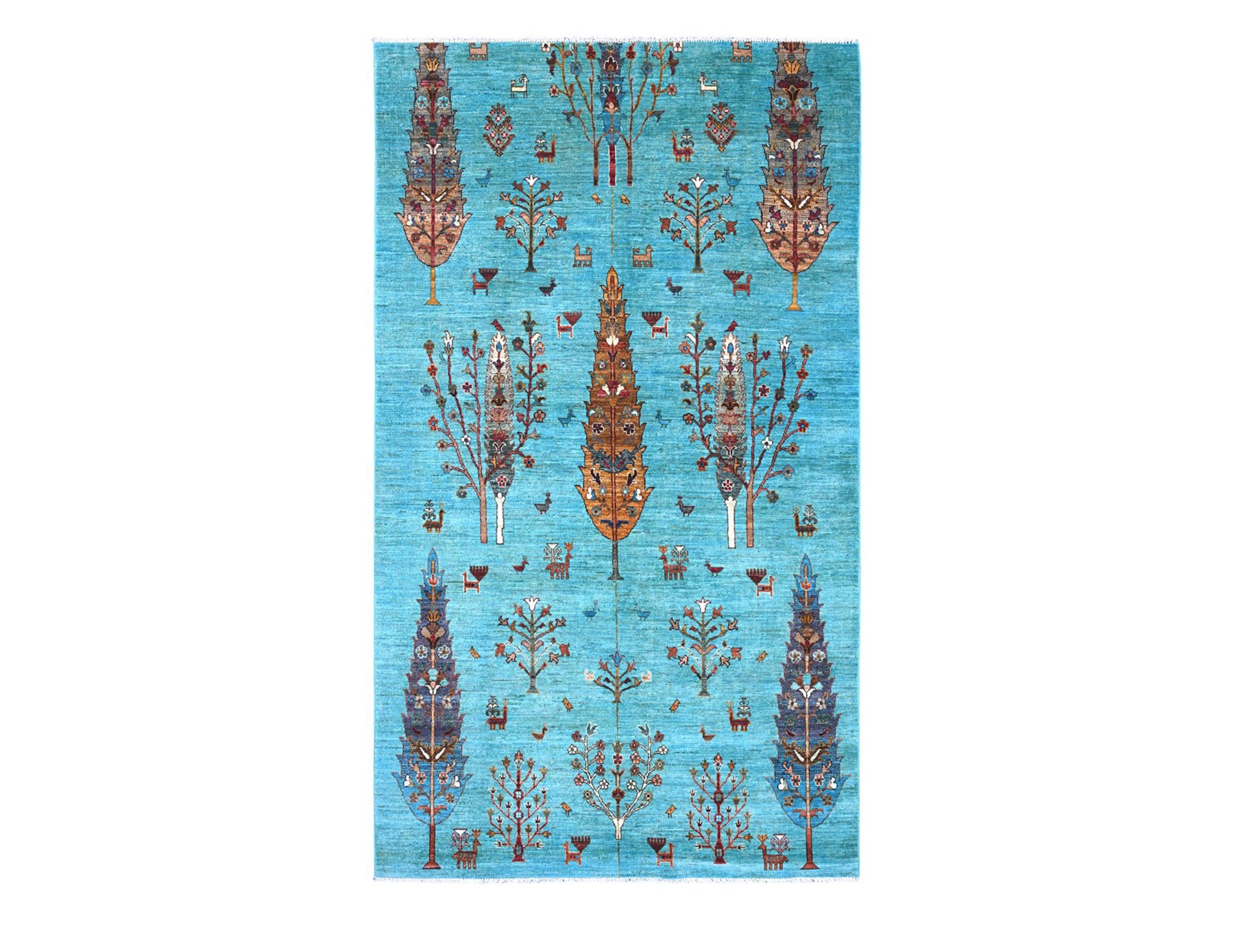 5'8"x9'9" Light Blue, Hand Knotted, Afghan Sultani with Cypress Tree Design, Denser Weave, Vegetable Dyes, Soft Wool, Oriental Rug HR22128