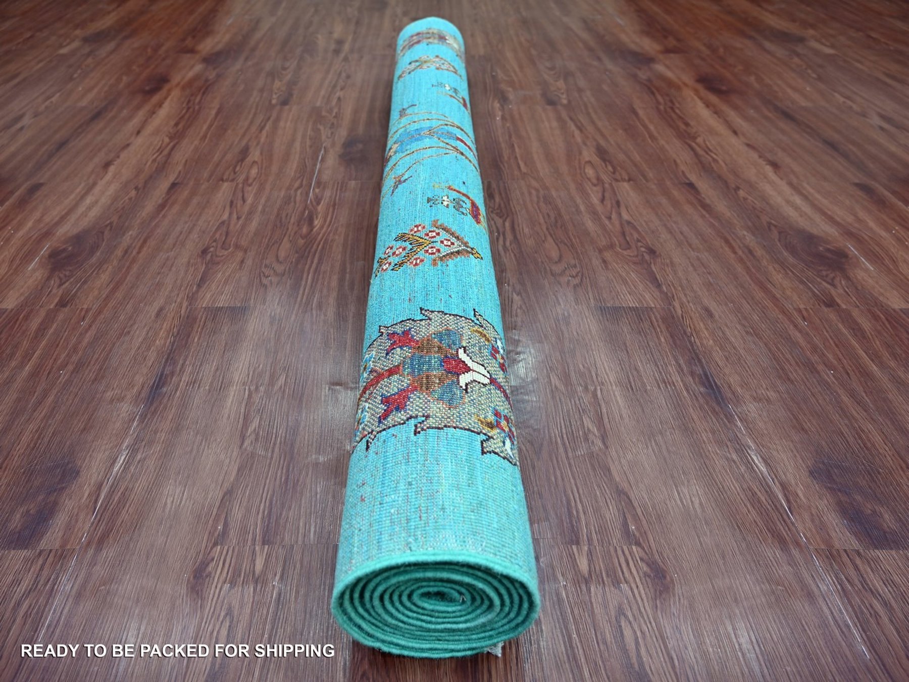 5'8"x9'9" Light Blue, Hand Knotted, Afghan Sultani with Cypress Tree Design, Denser Weave, Vegetable Dyes, Soft Wool, Oriental Rug HR22128 - Image 4