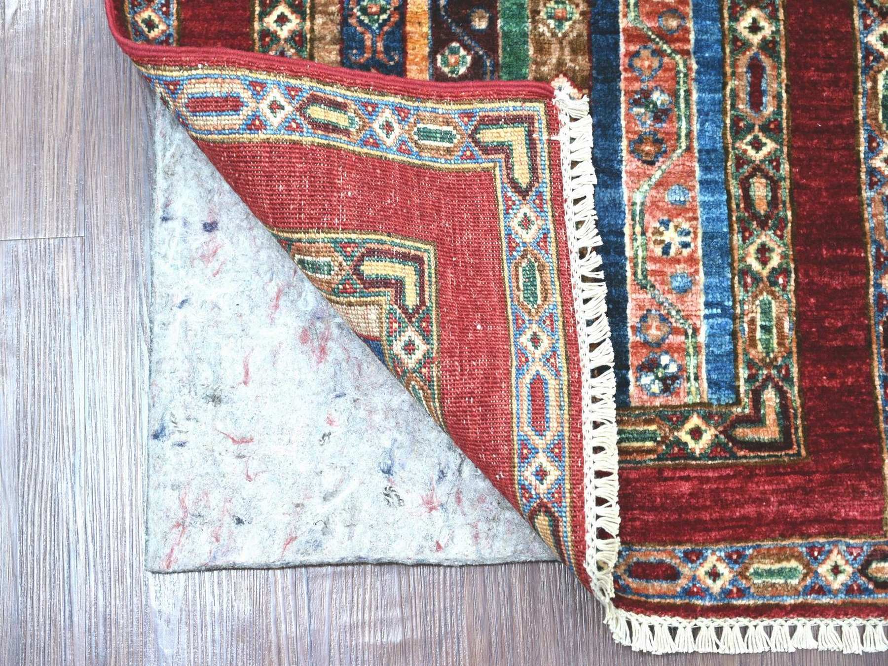 2'x6'1" Colorful, Vegetable Dyes, Natural Wool, Hand Knotted, Afghan Super Kazak with Shawl Design, Narrow Runner, Oriental Rug HR22143 - Image 2