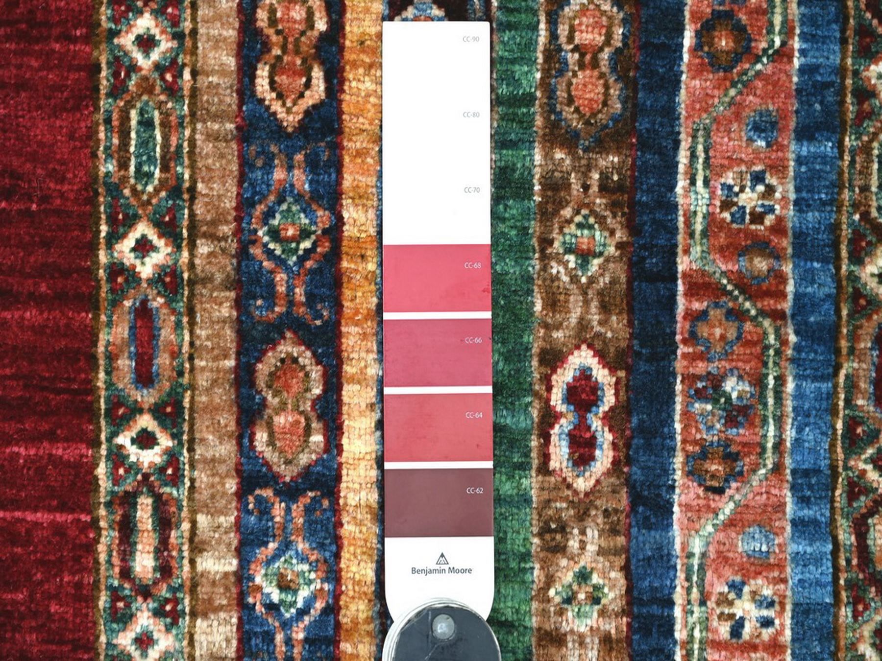 2'x6'1" Colorful, Vegetable Dyes, Natural Wool, Hand Knotted, Afghan Super Kazak with Shawl Design, Narrow Runner, Oriental Rug HR22143 - Image 3