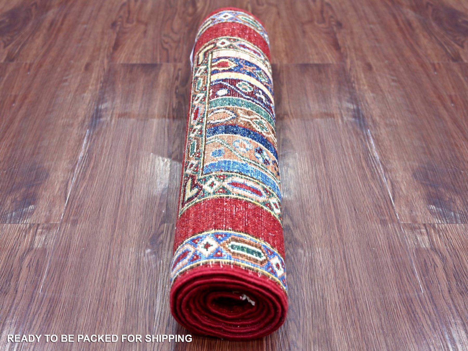 2'x6'1" Colorful, Vegetable Dyes, Natural Wool, Hand Knotted, Afghan Super Kazak with Shawl Design, Narrow Runner, Oriental Rug HR22143 - Image 4