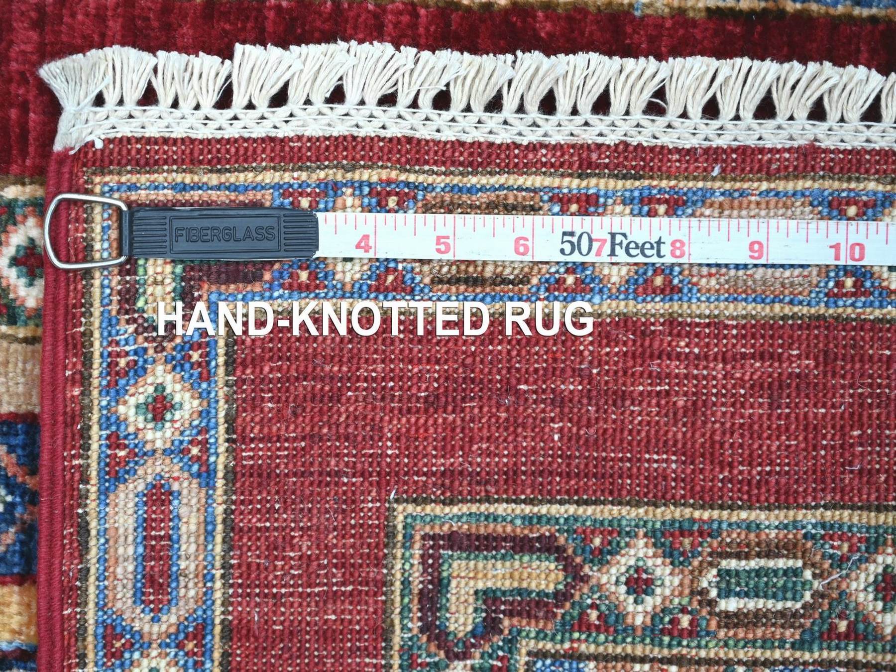 2'x6'1" Colorful, Vegetable Dyes, Natural Wool, Hand Knotted, Afghan Super Kazak with Shawl Design, Narrow Runner, Oriental Rug HR22143 - Image 6