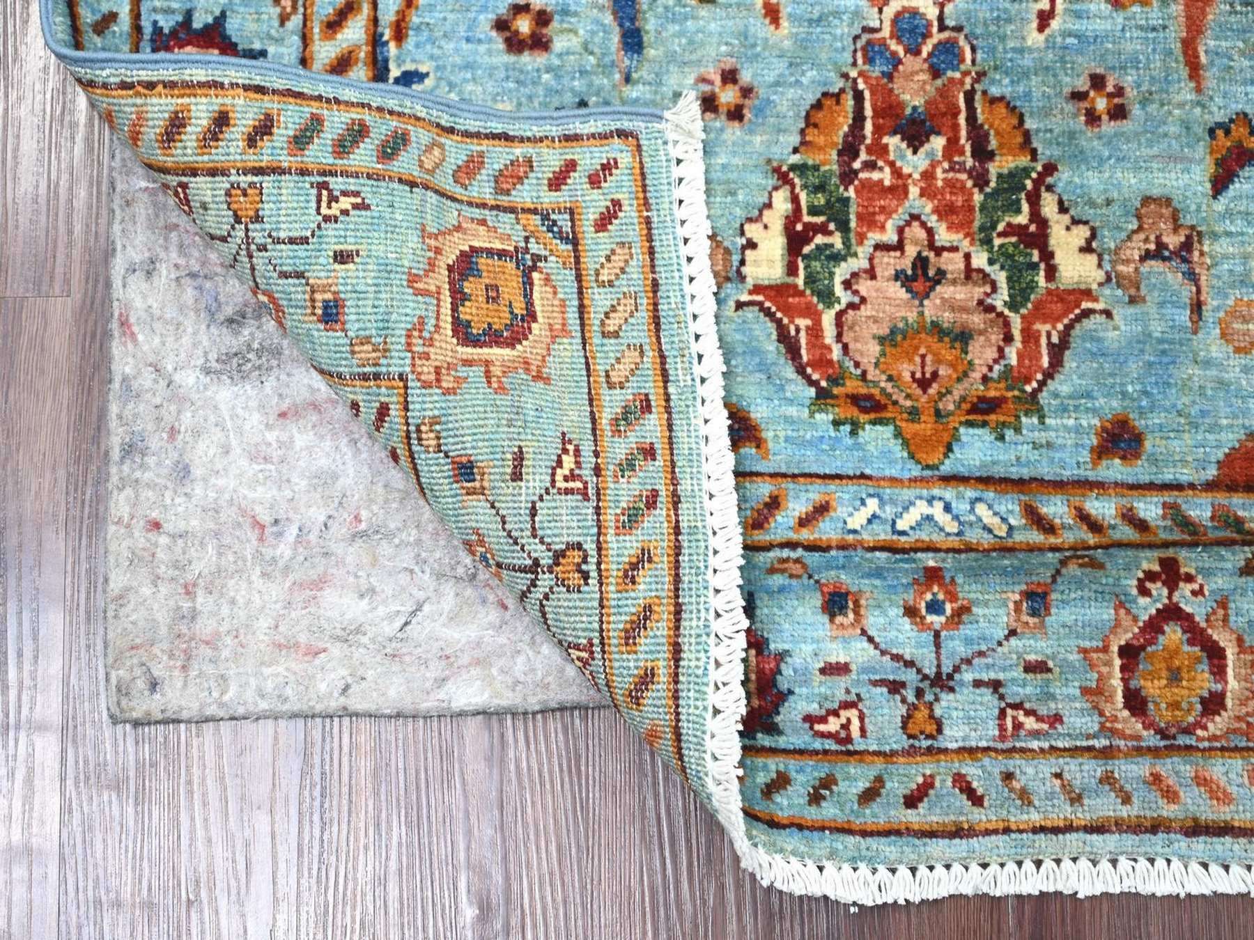 2'10"x4'3" Sky Blue, Vegetable Dyes, Afghan Sultani with Pomegranate Design, Denser Weave, Hand Knotted, Soft Wool, Sample, Mat, Oriental Rug HR22144 - Image 2