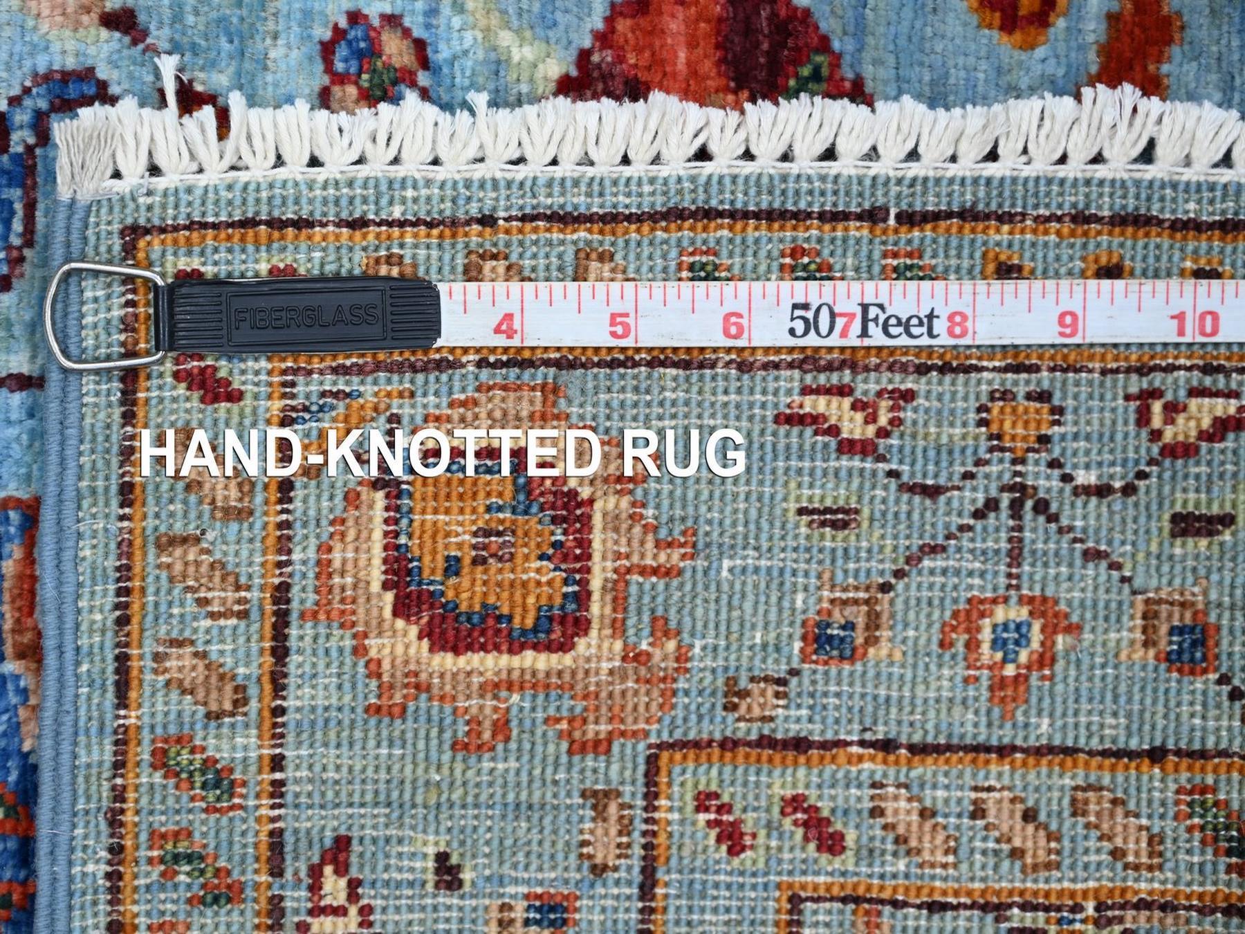 2'10"x4'3" Sky Blue, Vegetable Dyes, Afghan Sultani with Pomegranate Design, Denser Weave, Hand Knotted, Soft Wool, Sample, Mat, Oriental Rug HR22144 - Image 6