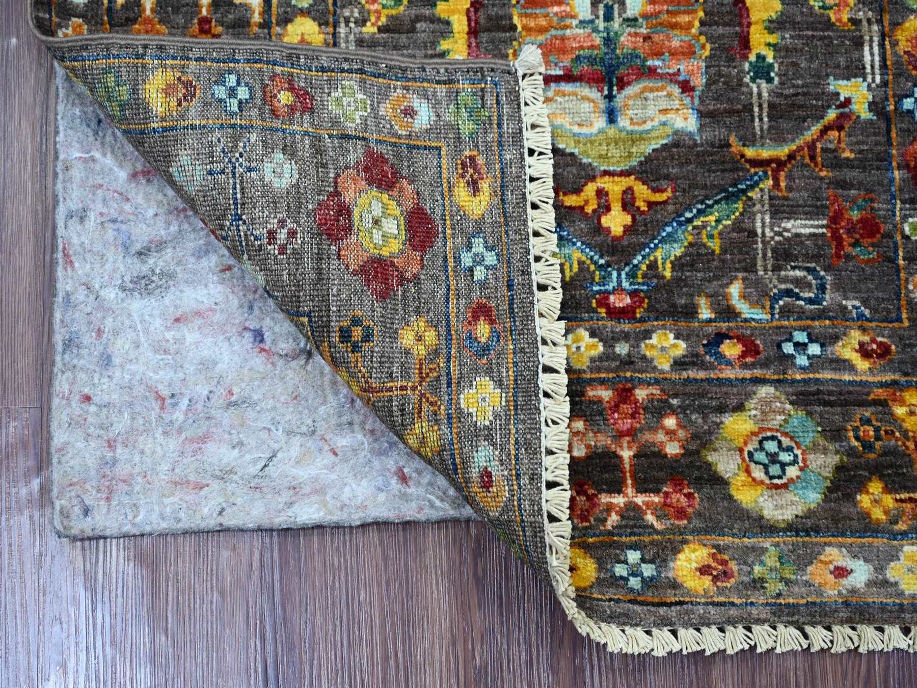 2'8"x4' Stone Gray, Afghan Sultani with All Over Design, Denser Weave, Hand Knotted, Vegetable Dyes, Soft Wool, Sample, Mat, Oriental Rug HR22147 - Image 2