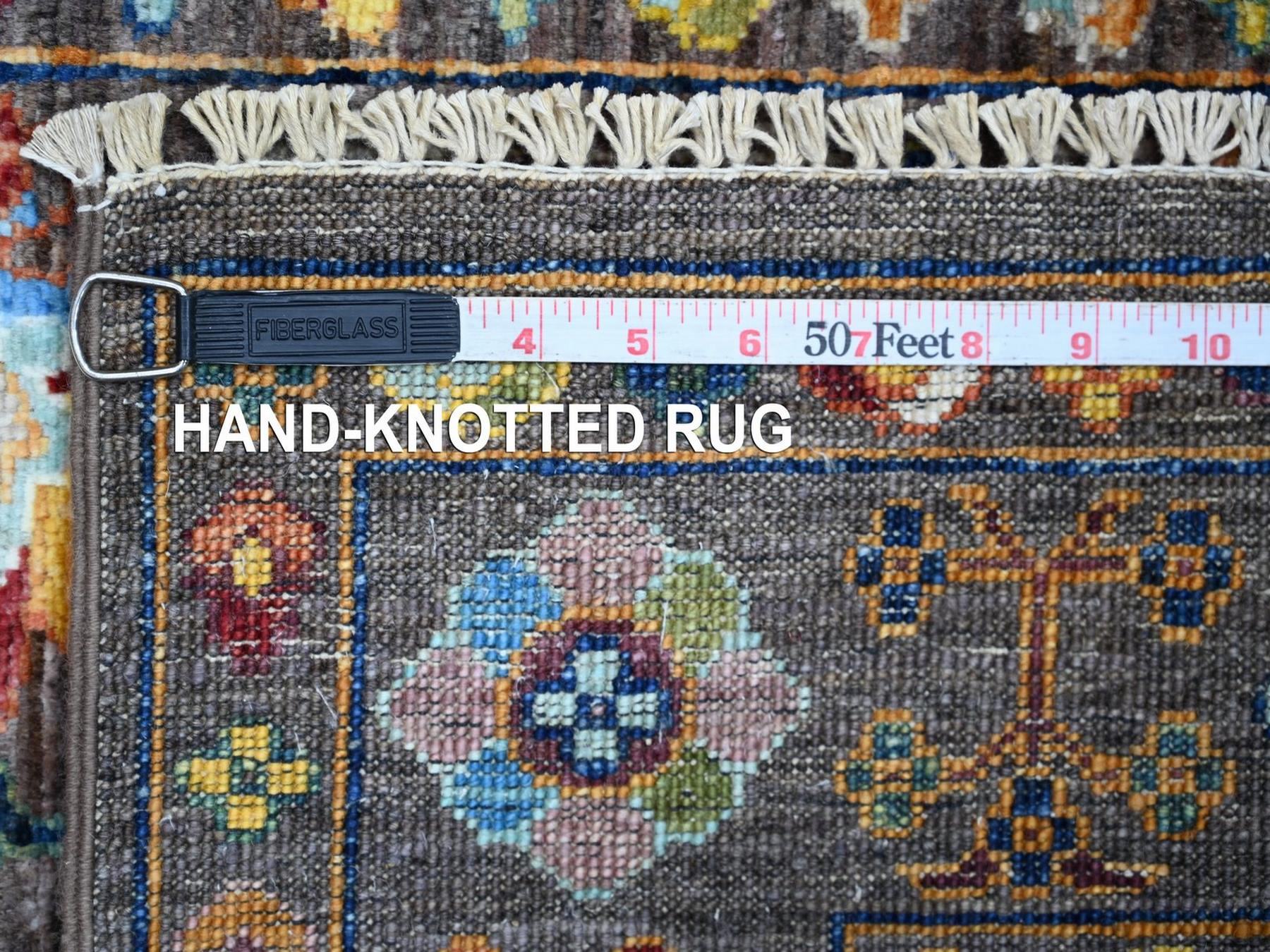 2'8"x4' Stone Gray, Afghan Sultani with All Over Design, Denser Weave, Hand Knotted, Vegetable Dyes, Soft Wool, Sample, Mat, Oriental Rug HR22147 - Image 6
