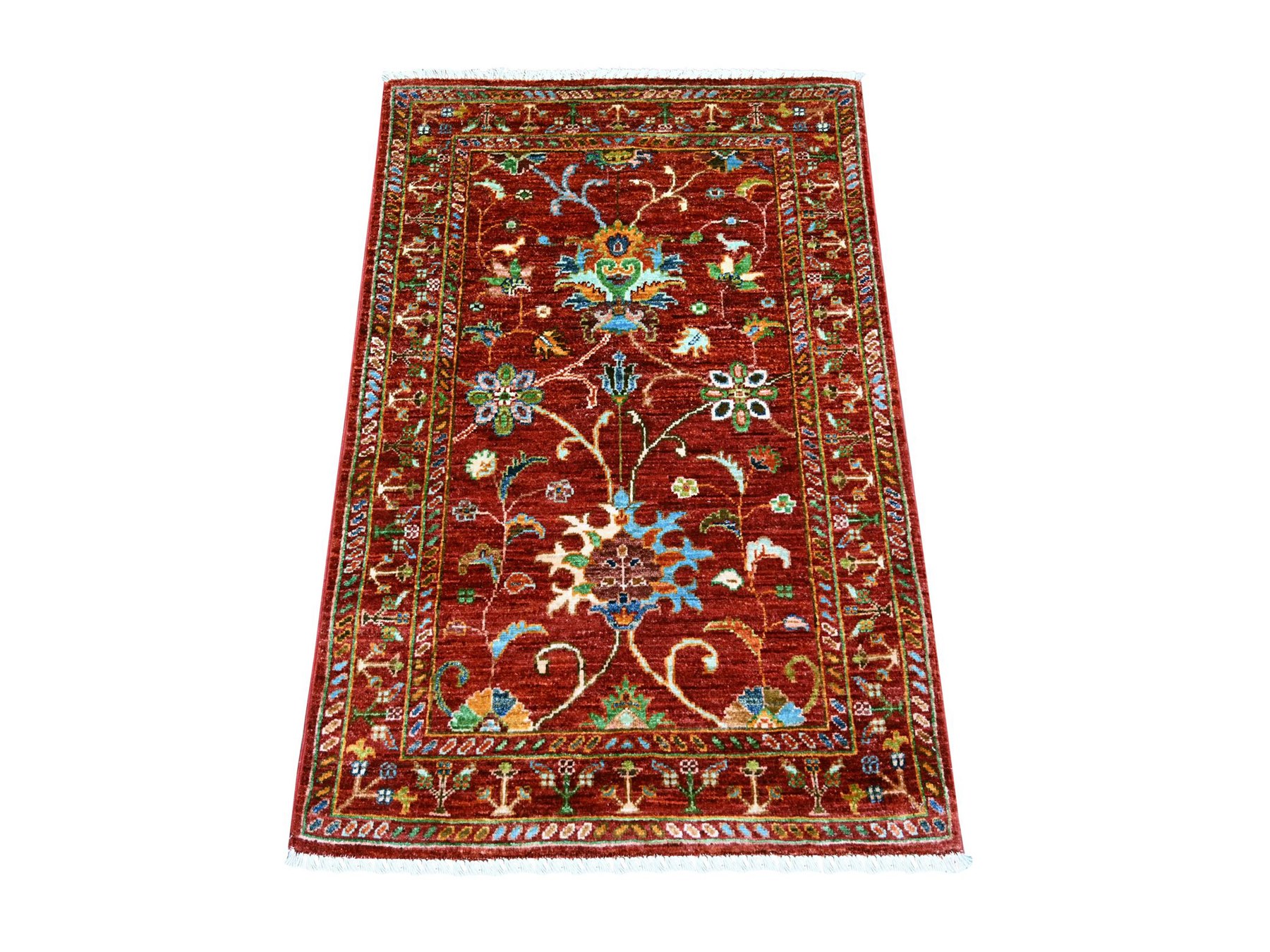2'7"x3'10" Rust Red, Denser Weave, Soft Wool, Vegetable Dyes, Afghan Sultani with All Over Floral Pattern, Hand Knotted, Sample, Mat, Oriental Rug HR22178