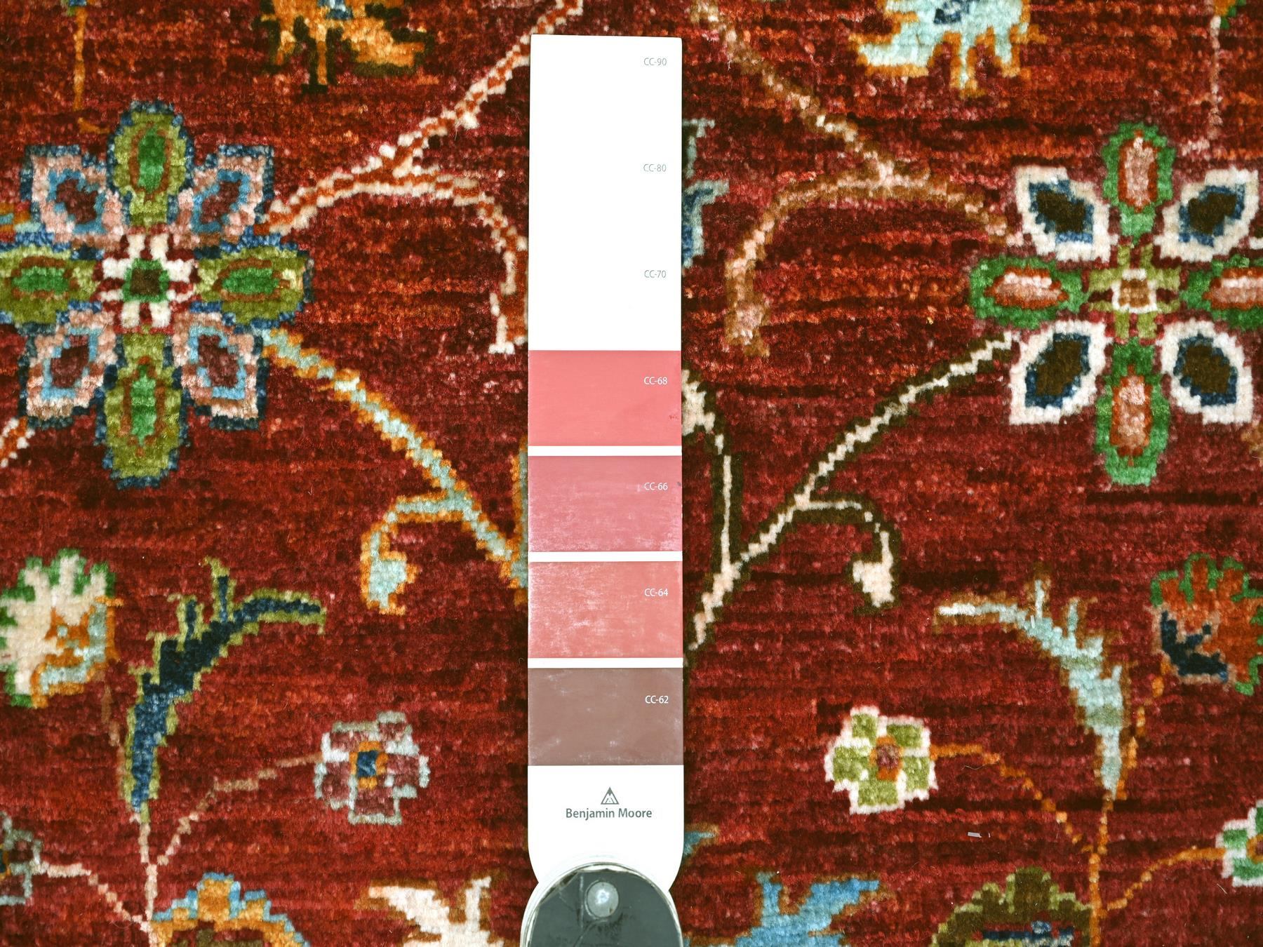 2'7"x3'10" Rust Red, Denser Weave, Soft Wool, Vegetable Dyes, Afghan Sultani with All Over Floral Pattern, Hand Knotted, Sample, Mat, Oriental Rug HR22178 - Image 3