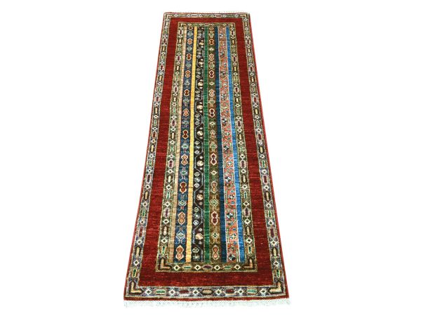 2'x6'1" Rust Red, Vegetable Dyes, Natural Wool, Hand Knotted, Afghan Super Kazak with Shawl Design, Narrow Runner, Oriental Rug HR22208