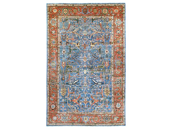 5'10"x9'1" Marlin Blue, Peshawar with Bijar Garus Design, Hand Knotted, High Mountain Wool, Aryana Grade, Soft Pile, Vegetable Dyes, Densely Woven, Oriental Rug HR22251