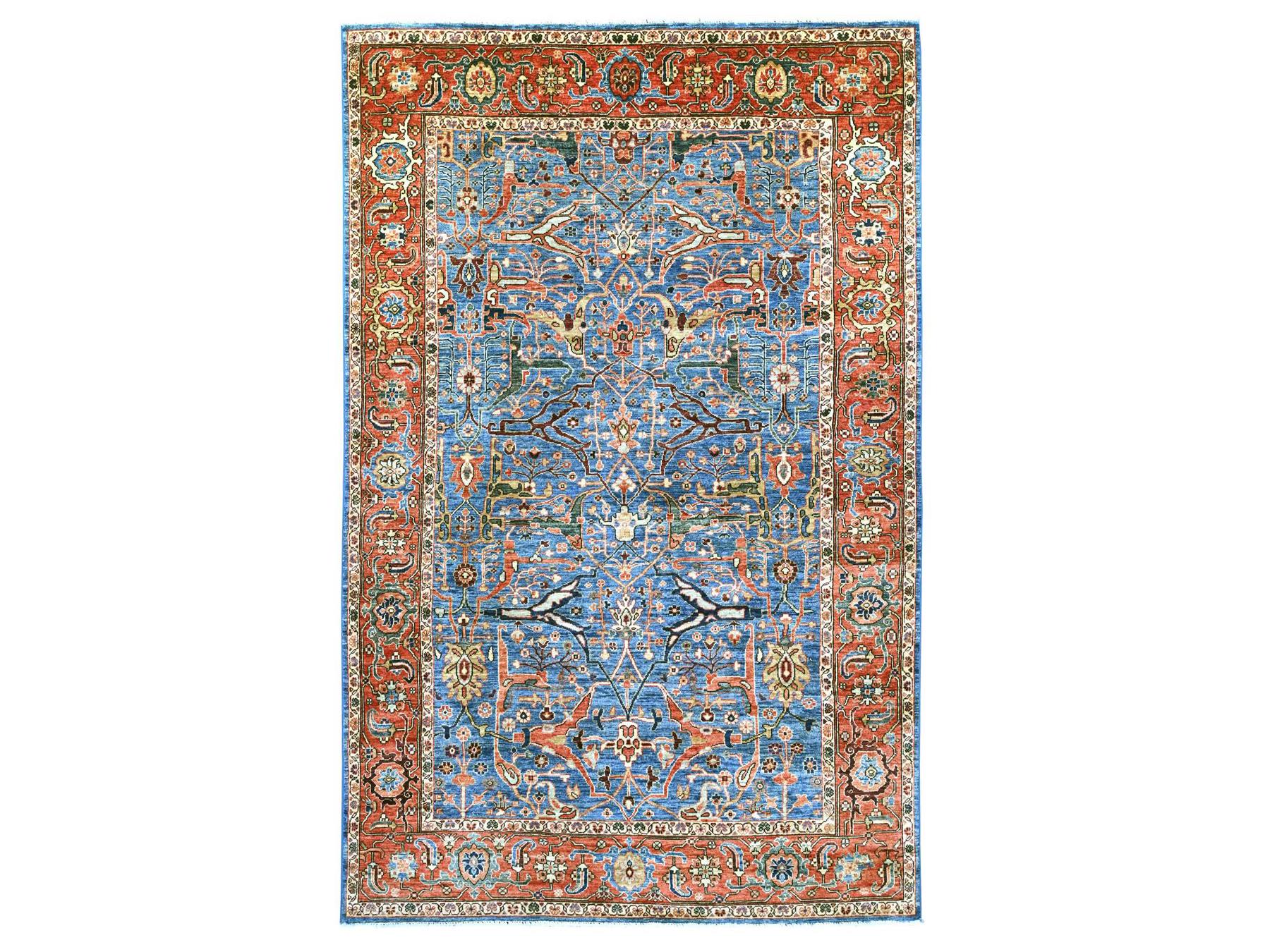 5'10"x9'1" Marlin Blue, Peshawar with Bijar Garus Design, Hand Knotted, High Mountain Wool, Aryana Grade, Soft Pile, Vegetable Dyes, Densely Woven, Oriental Rug HR22251
