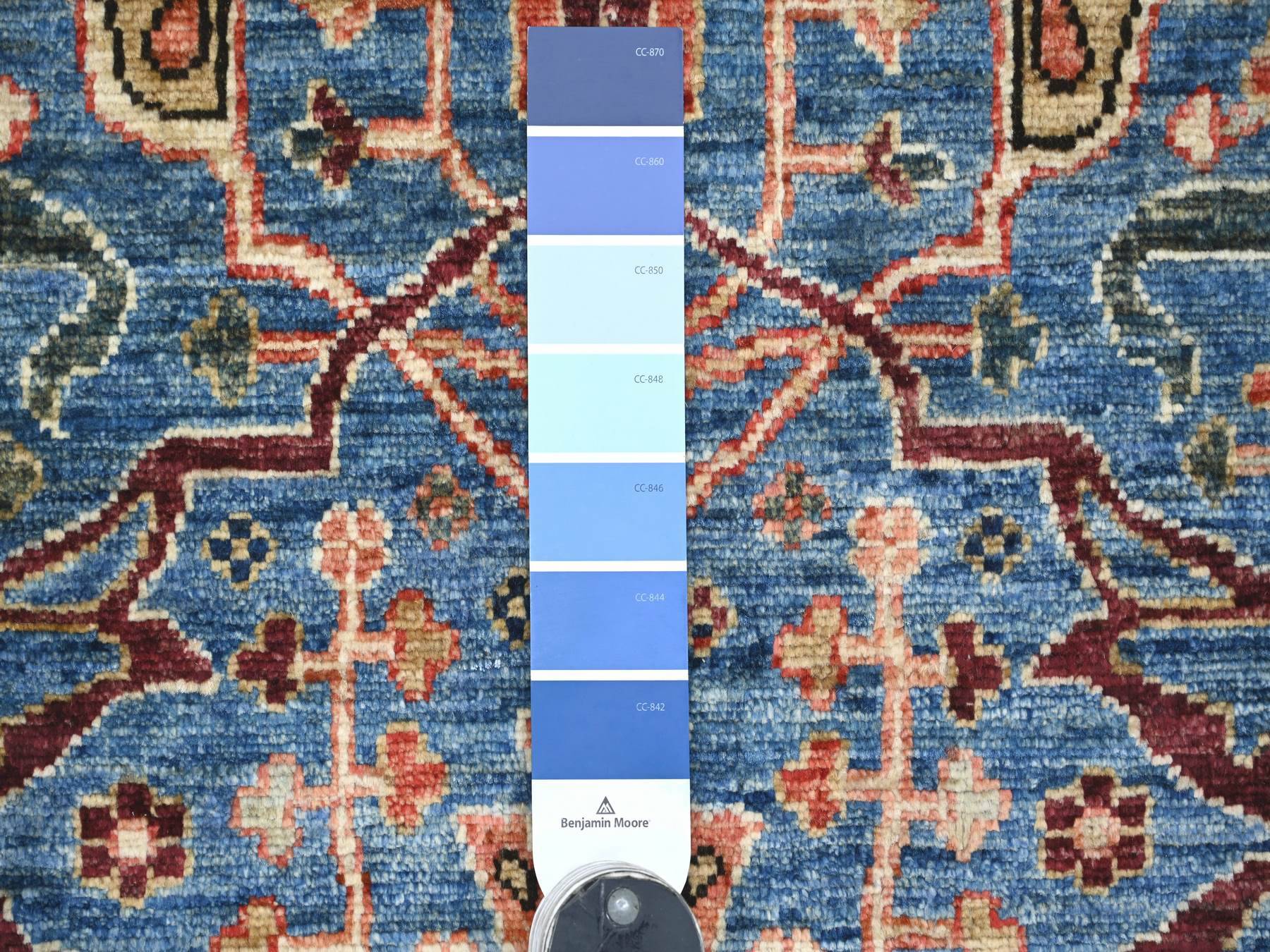 5'10"x9'1" Marlin Blue, Peshawar with Bijar Garus Design, Hand Knotted, High Mountain Wool, Aryana Grade, Soft Pile, Vegetable Dyes, Densely Woven, Oriental Rug HR22251 - Image 3