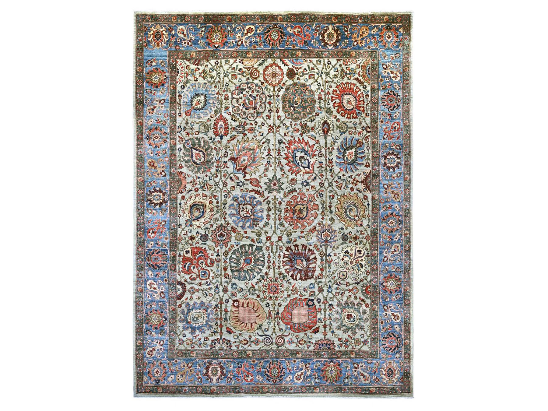 9'9"x13'8" Greenish Gray, Northwest Persian All Over Design, Aryana Grade, Hand Knotted, Vegetable Dyes, Soft Pile, High Mountain Wool, Densely Woven, Oriental Rug HR22253