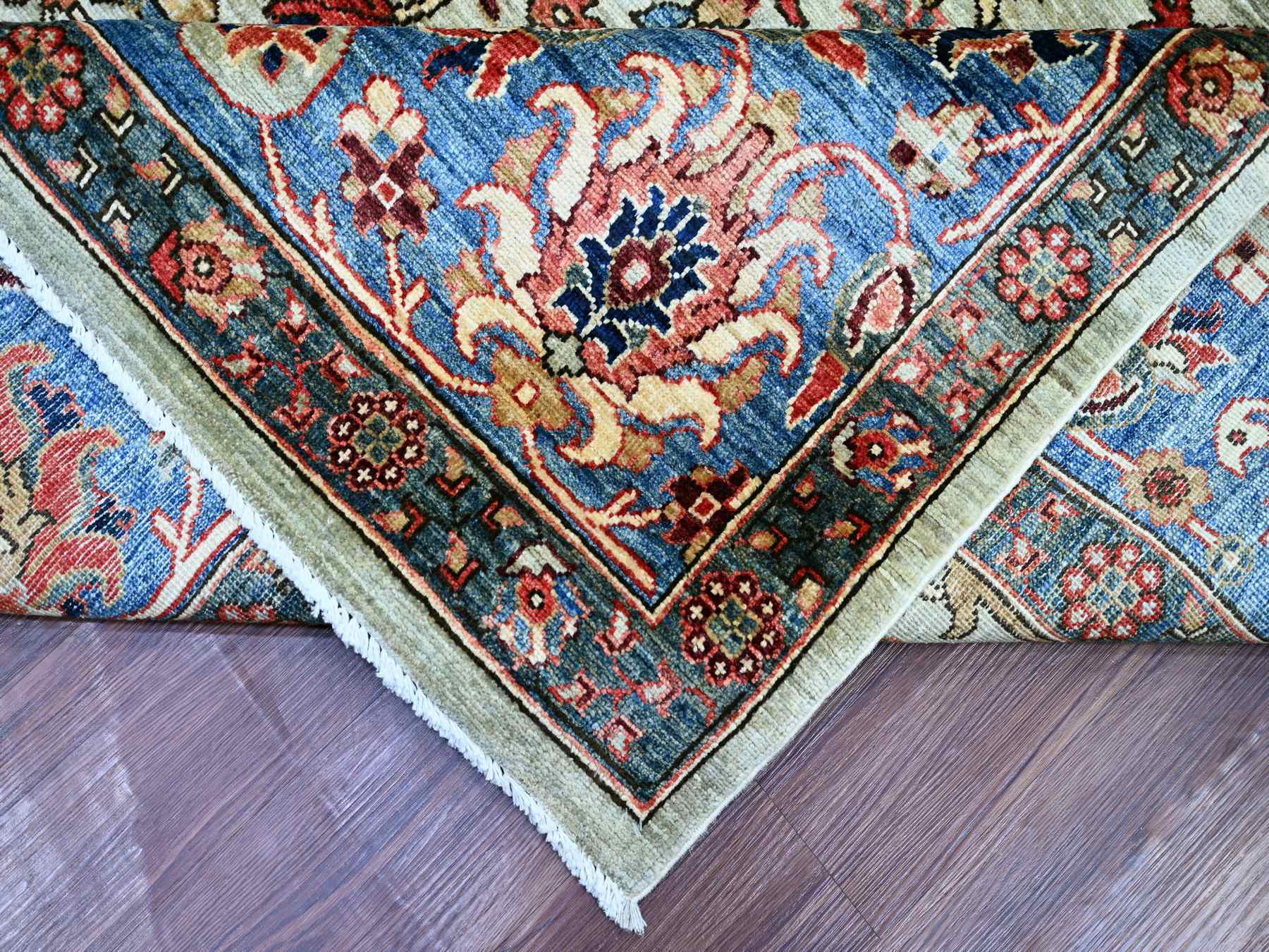 9'9"x13'8" Greenish Gray, Northwest Persian All Over Design, Aryana Grade, Hand Knotted, Vegetable Dyes, Soft Pile, High Mountain Wool, Densely Woven, Oriental Rug HR22253 - Image 6