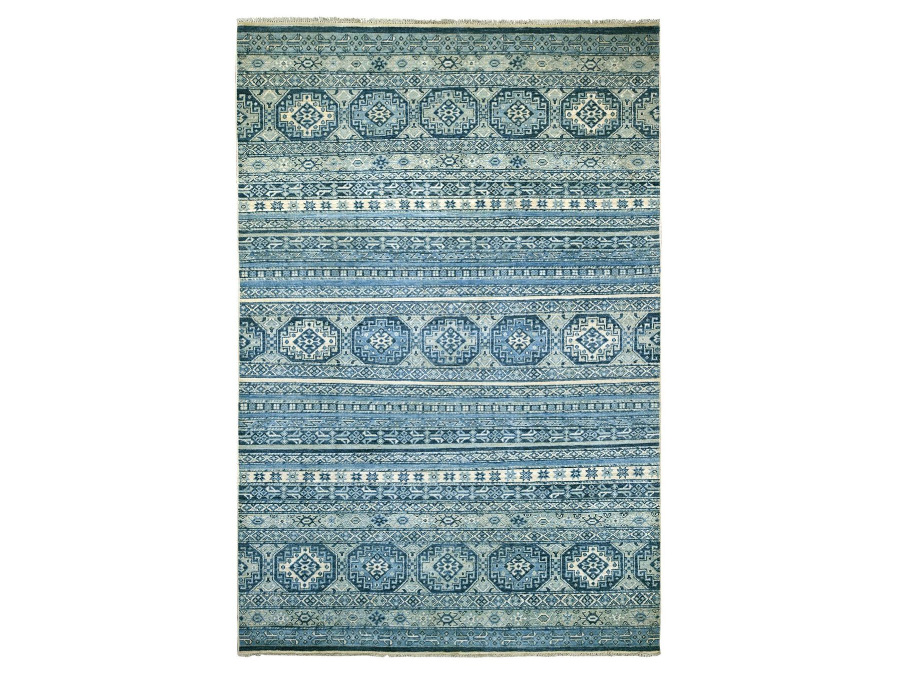 6'x9' Misty Gray, Vegetable Dyes, Pure Wool, Hand Knotted, Afghan Super Kazak with Khorjin Design, Oriental Rug HR22254