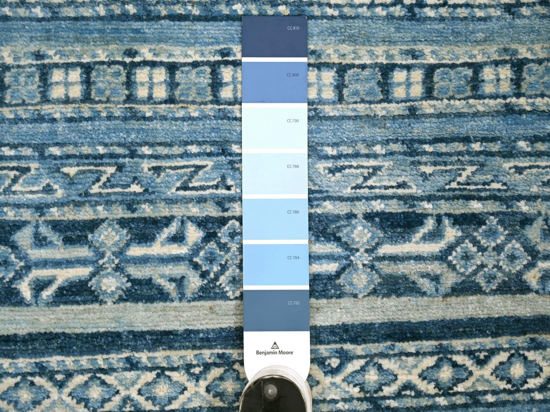 6'x9' Misty Gray, Vegetable Dyes, Pure Wool, Hand Knotted, Afghan Super Kazak with Khorjin Design, Oriental Rug HR22254 - Image 3