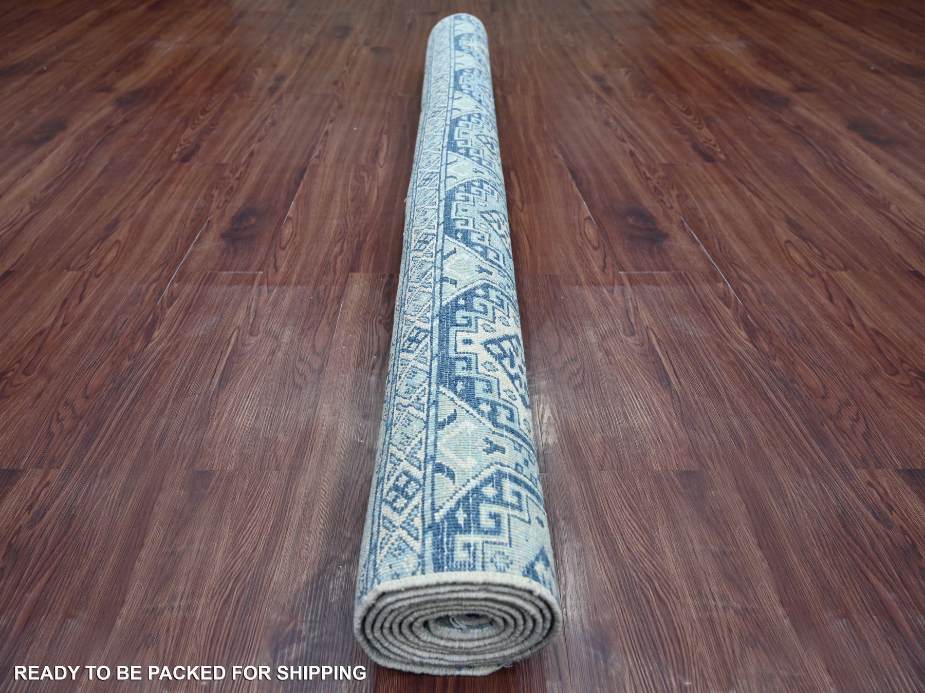 6'x9' Misty Gray, Vegetable Dyes, Pure Wool, Hand Knotted, Afghan Super Kazak with Khorjin Design, Oriental Rug HR22254 - Image 4