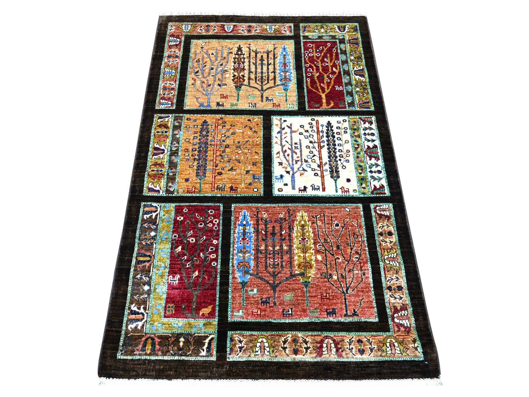 3'2"x5' Colorful, Soft Wool, Hand Knotted, Afghan Sultani with Cypress Tree Design, Denser Weave, Vegetable Dyes, Oriental Rug HR22257