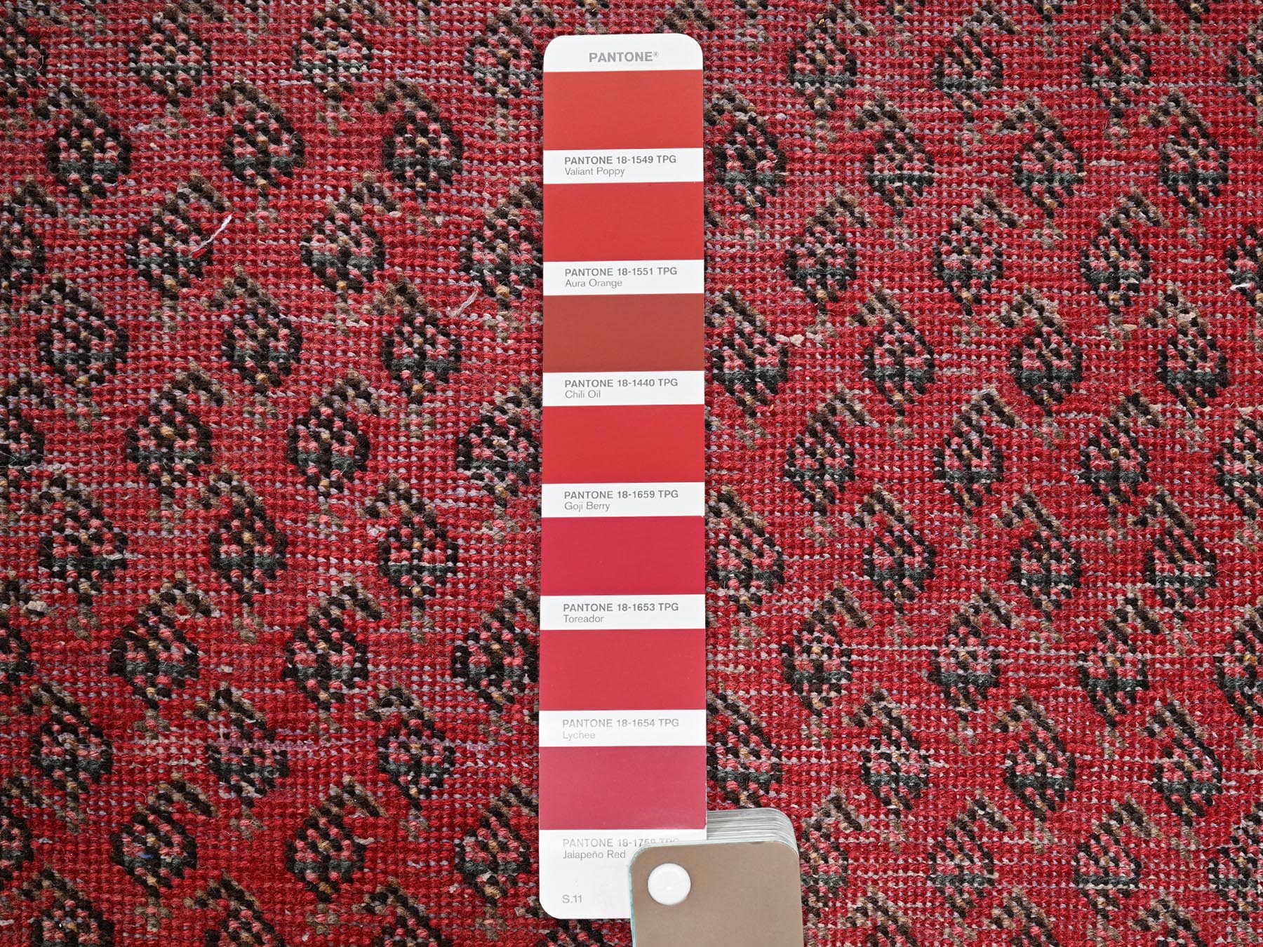3'x9'5" Crimson Red, Vintage Persian Sarouk Mir with Boteh Design, Distressed, Cropped Thin, 100% Wool, Hand Knotted, Zero Pile, Sides and Ends Professionally Secured, Runner, Oriental Rug HR2226 - Image 4