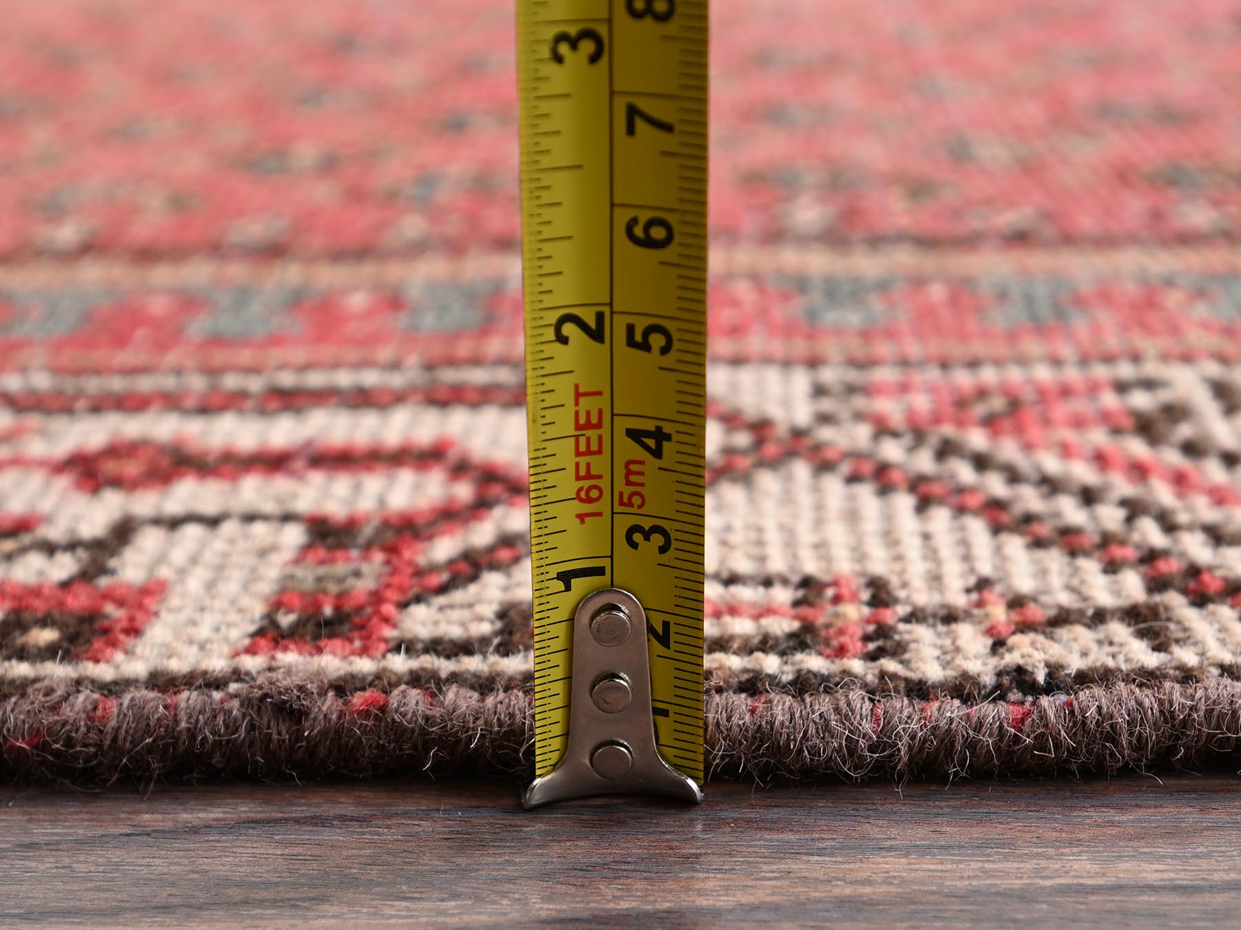3'x9'5" Crimson Red, Vintage Persian Sarouk Mir with Boteh Design, Distressed, Cropped Thin, 100% Wool, Hand Knotted, Zero Pile, Sides and Ends Professionally Secured, Runner, Oriental Rug HR2226 - Image 6