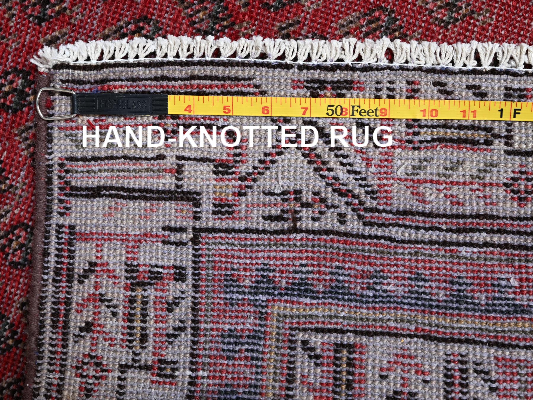 3'x9'5" Crimson Red, Vintage Persian Sarouk Mir with Boteh Design, Distressed, Cropped Thin, 100% Wool, Hand Knotted, Zero Pile, Sides and Ends Professionally Secured, Runner, Oriental Rug HR2226 - Image 7