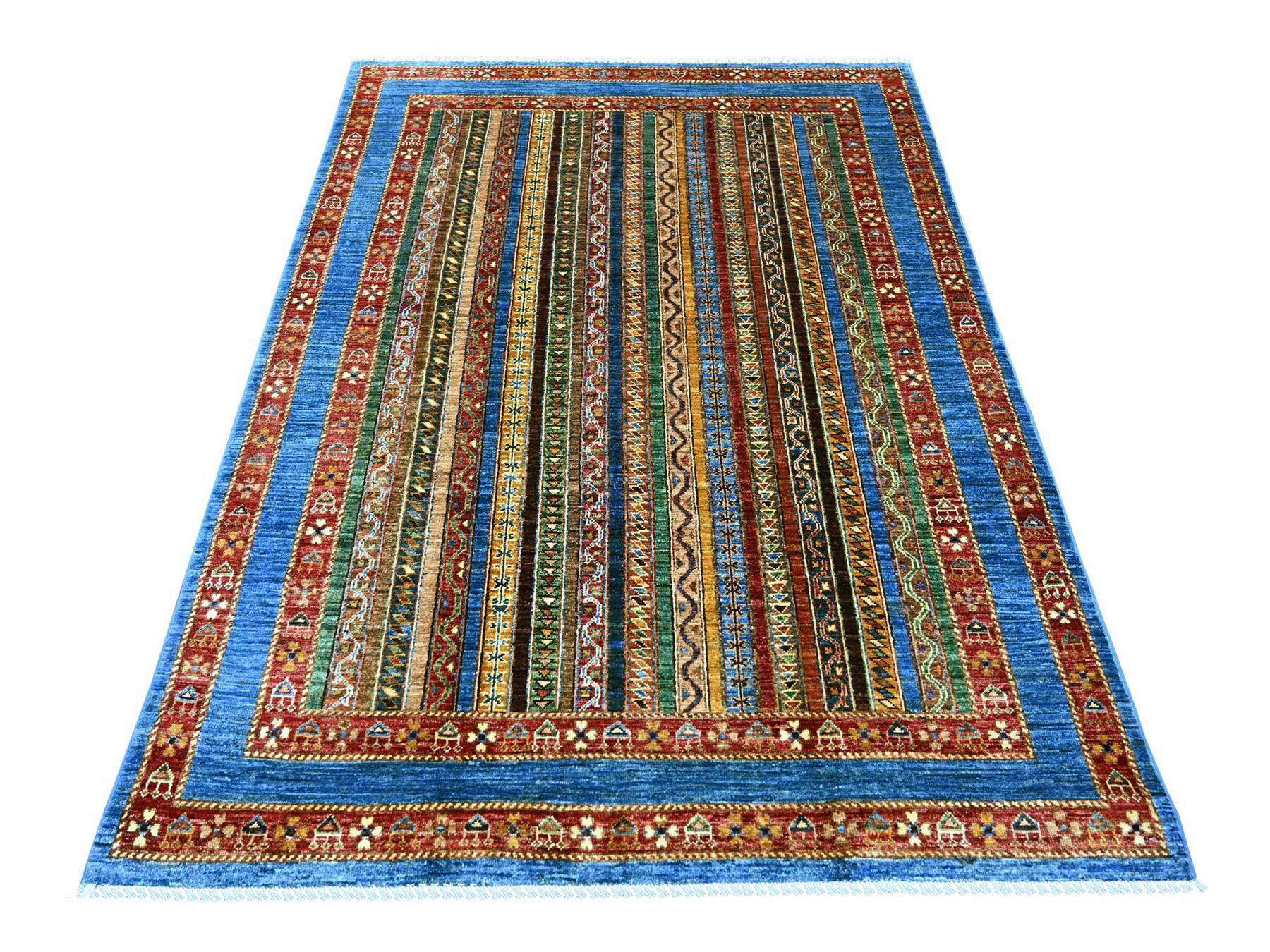 5'x6'10" Imperial Blue, Natural Wool, Vegetable Dyes, Hand Knotted, Afghan Super Kazak with Shawl Design, Oriental Rug HR22322