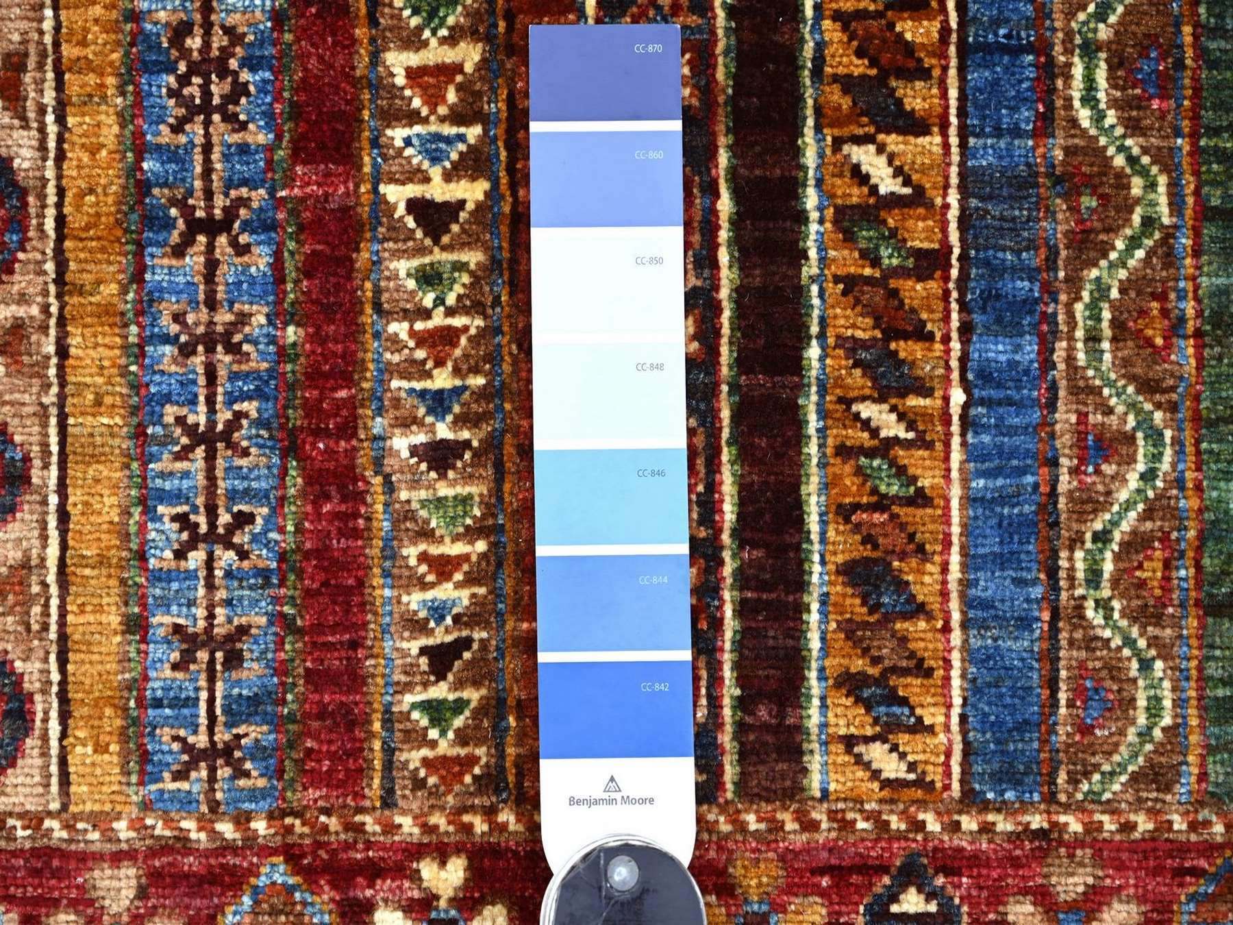 5'x6'10" Imperial Blue, Natural Wool, Vegetable Dyes, Hand Knotted, Afghan Super Kazak with Shawl Design, Oriental Rug HR22322 - Image 3