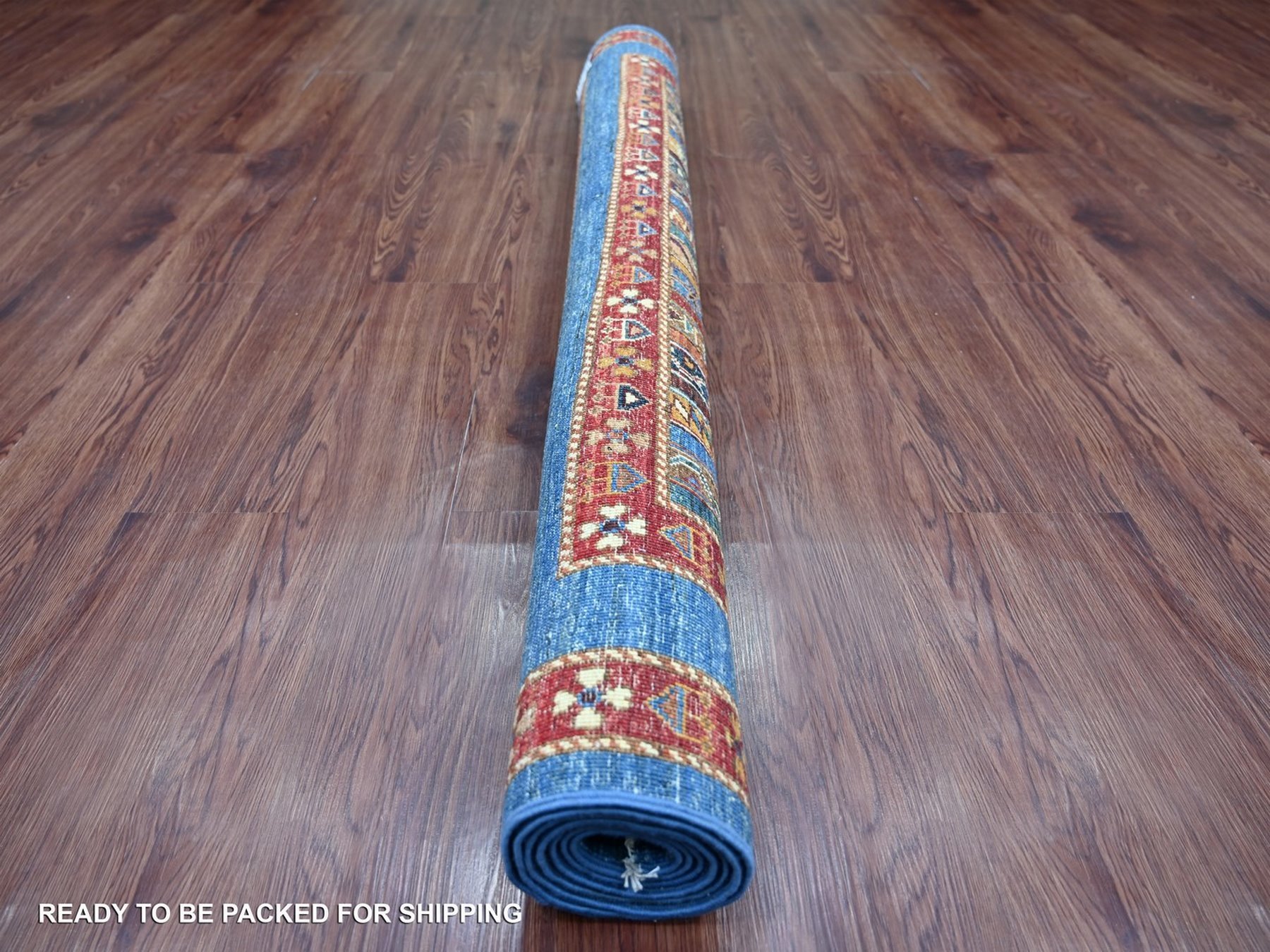 5'x6'10" Imperial Blue, Natural Wool, Vegetable Dyes, Hand Knotted, Afghan Super Kazak with Shawl Design, Oriental Rug HR22322 - Image 4