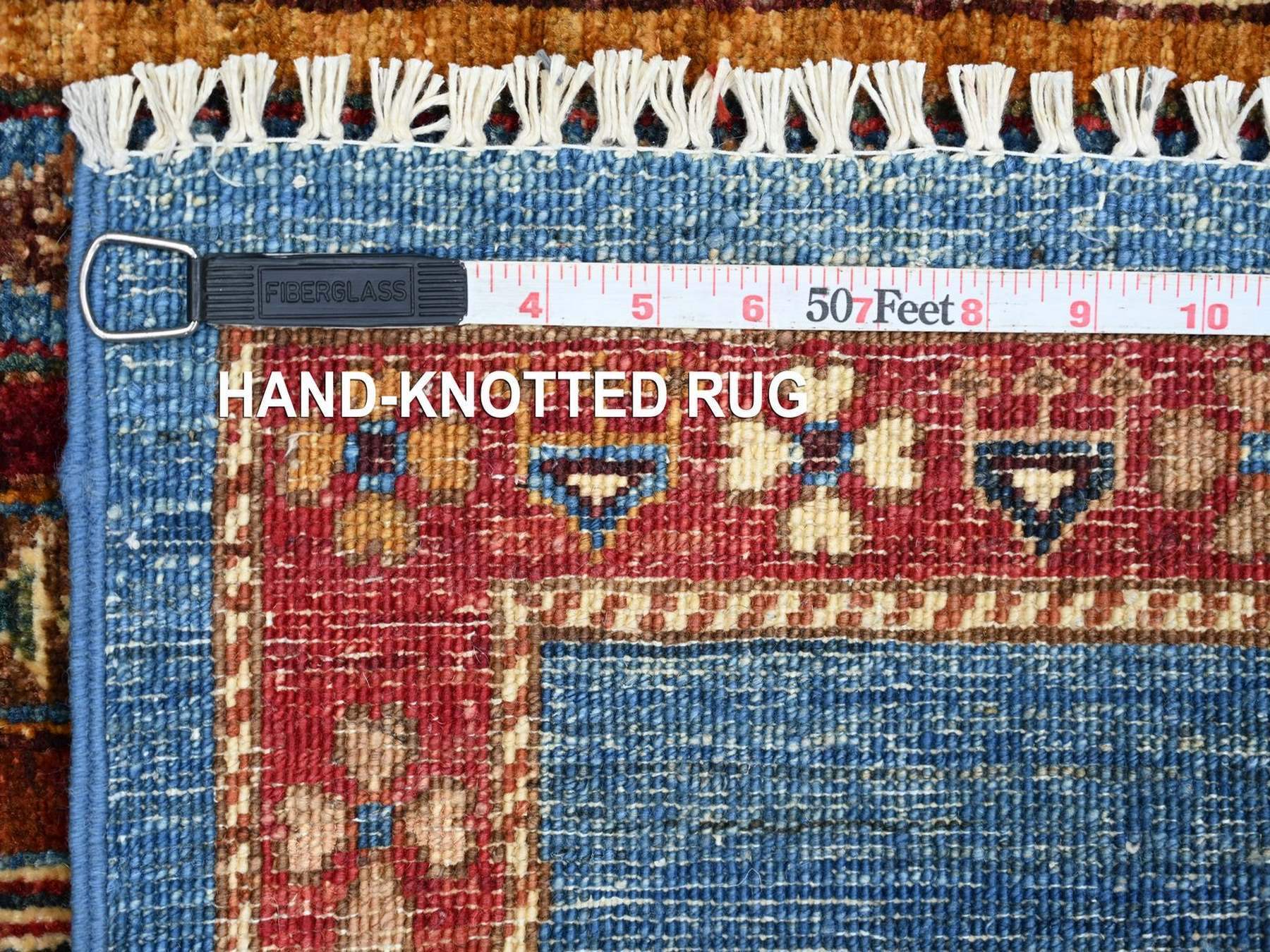 5'x6'10" Imperial Blue, Natural Wool, Vegetable Dyes, Hand Knotted, Afghan Super Kazak with Shawl Design, Oriental Rug HR22322 - Image 6