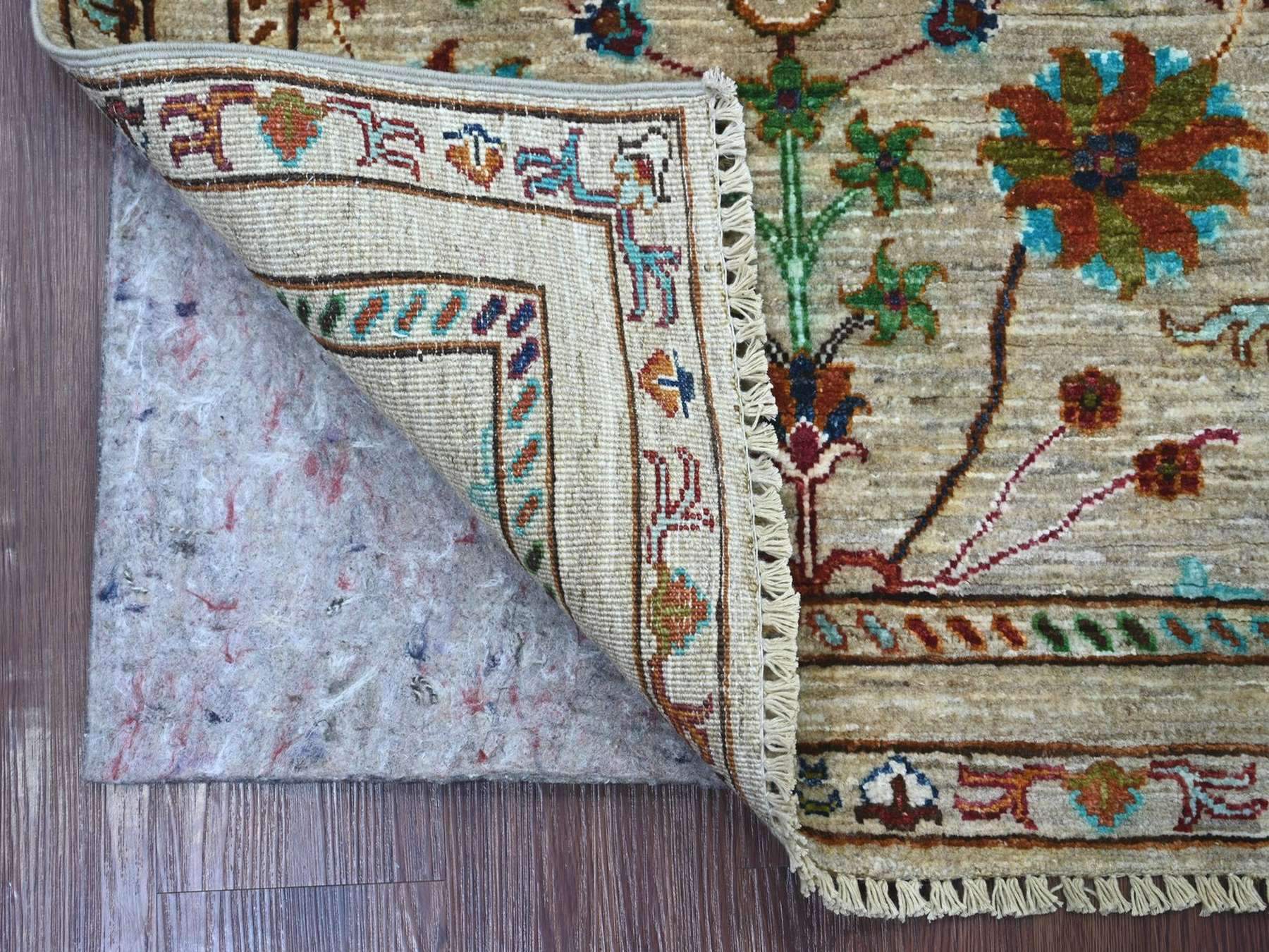 2'8"x4' Parchment White, Afghan Sultani with All Over Floral Pattern, Denser Weave, Soft Wool, Vegetable Dyes, Hand Knotted, Sample, Mat, Oriental Rug HR22326 - Image 2