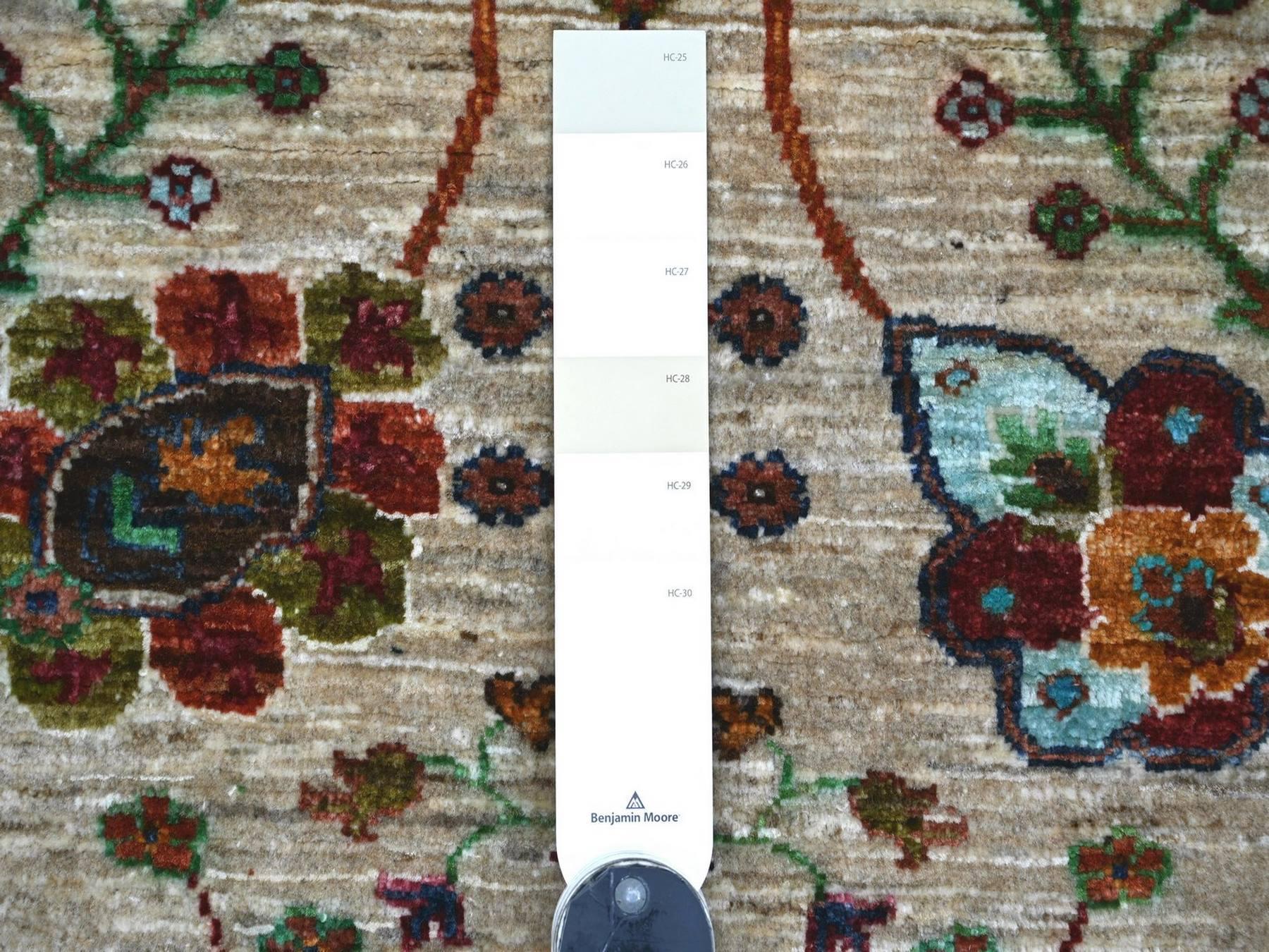 2'8"x4' Parchment White, Afghan Sultani with All Over Floral Pattern, Denser Weave, Soft Wool, Vegetable Dyes, Hand Knotted, Sample, Mat, Oriental Rug HR22326 - Image 3