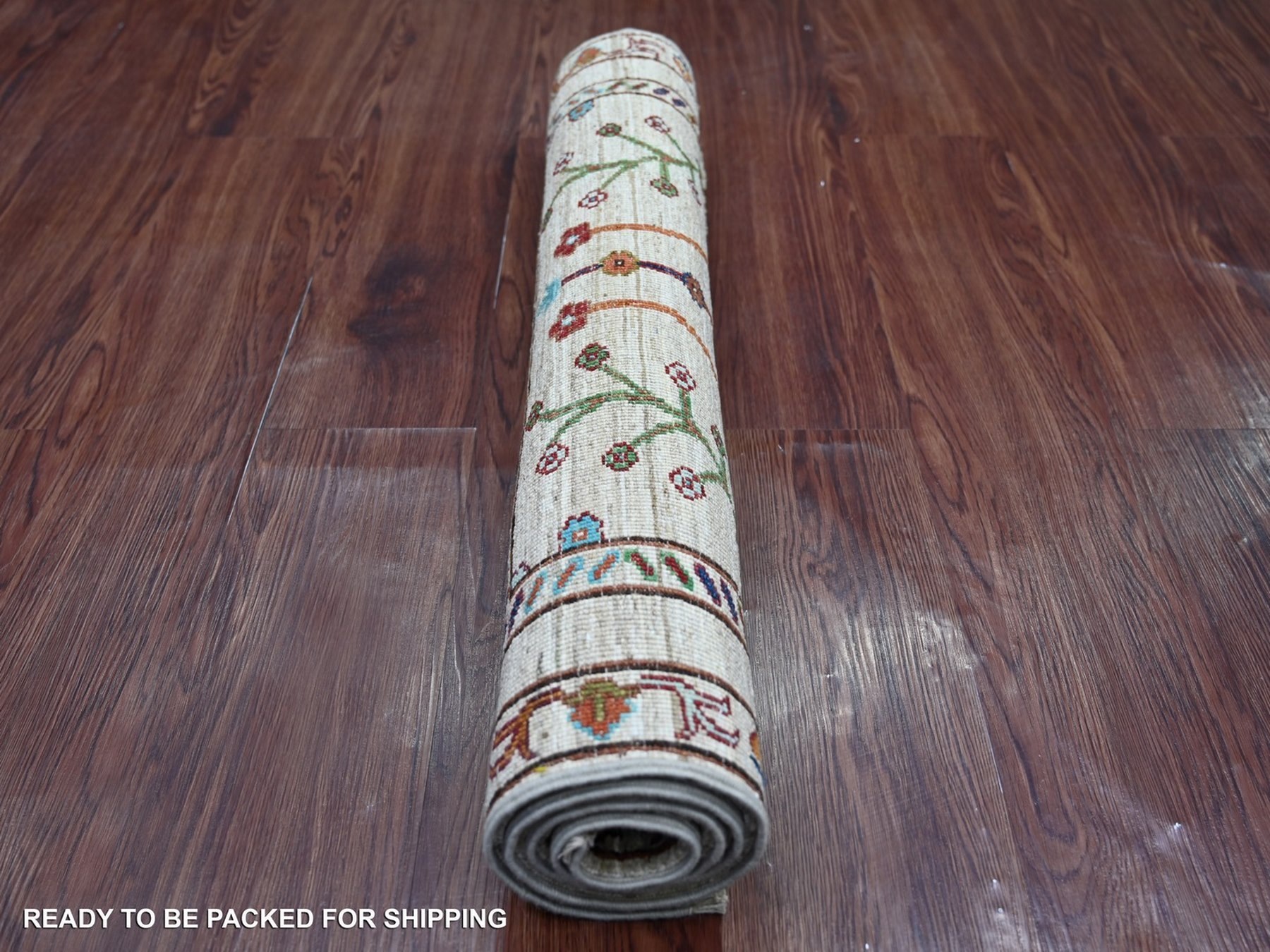 2'8"x4' Parchment White, Afghan Sultani with All Over Floral Pattern, Denser Weave, Soft Wool, Vegetable Dyes, Hand Knotted, Sample, Mat, Oriental Rug HR22326 - Image 4